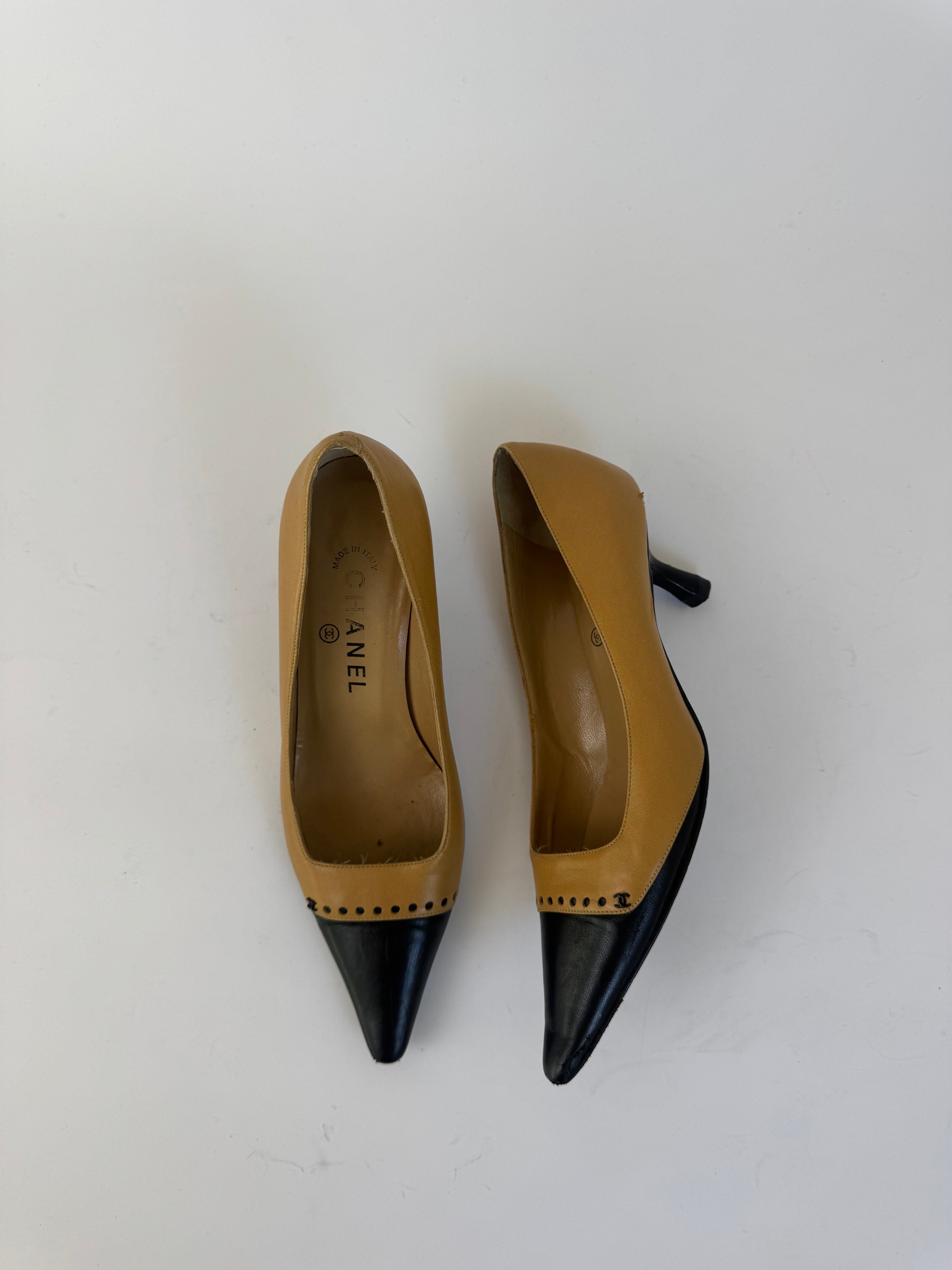 Chanel Brown and Black CC Mules 36.5