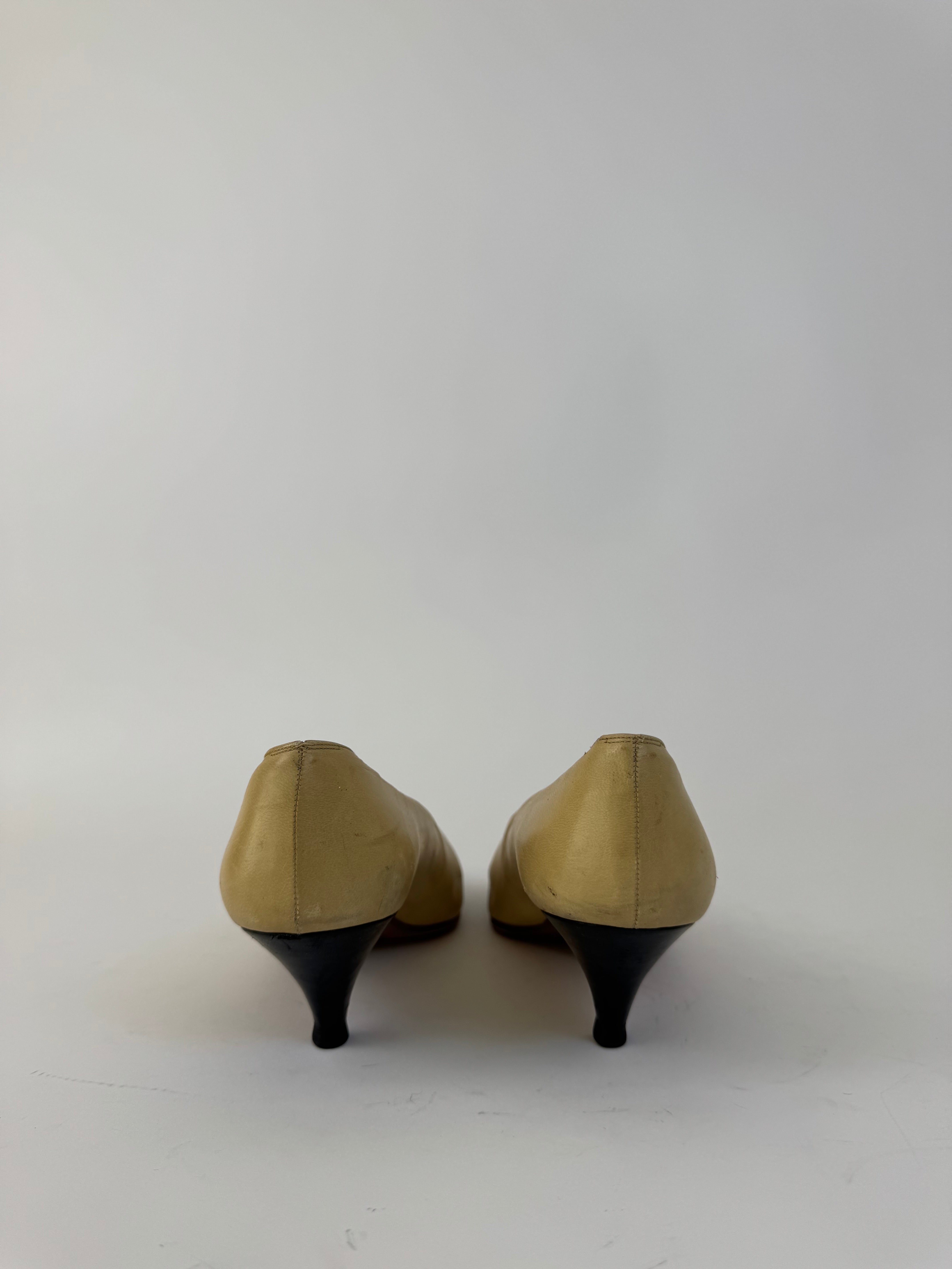 Chanel Beige and Black Cap Toe Pumps 9