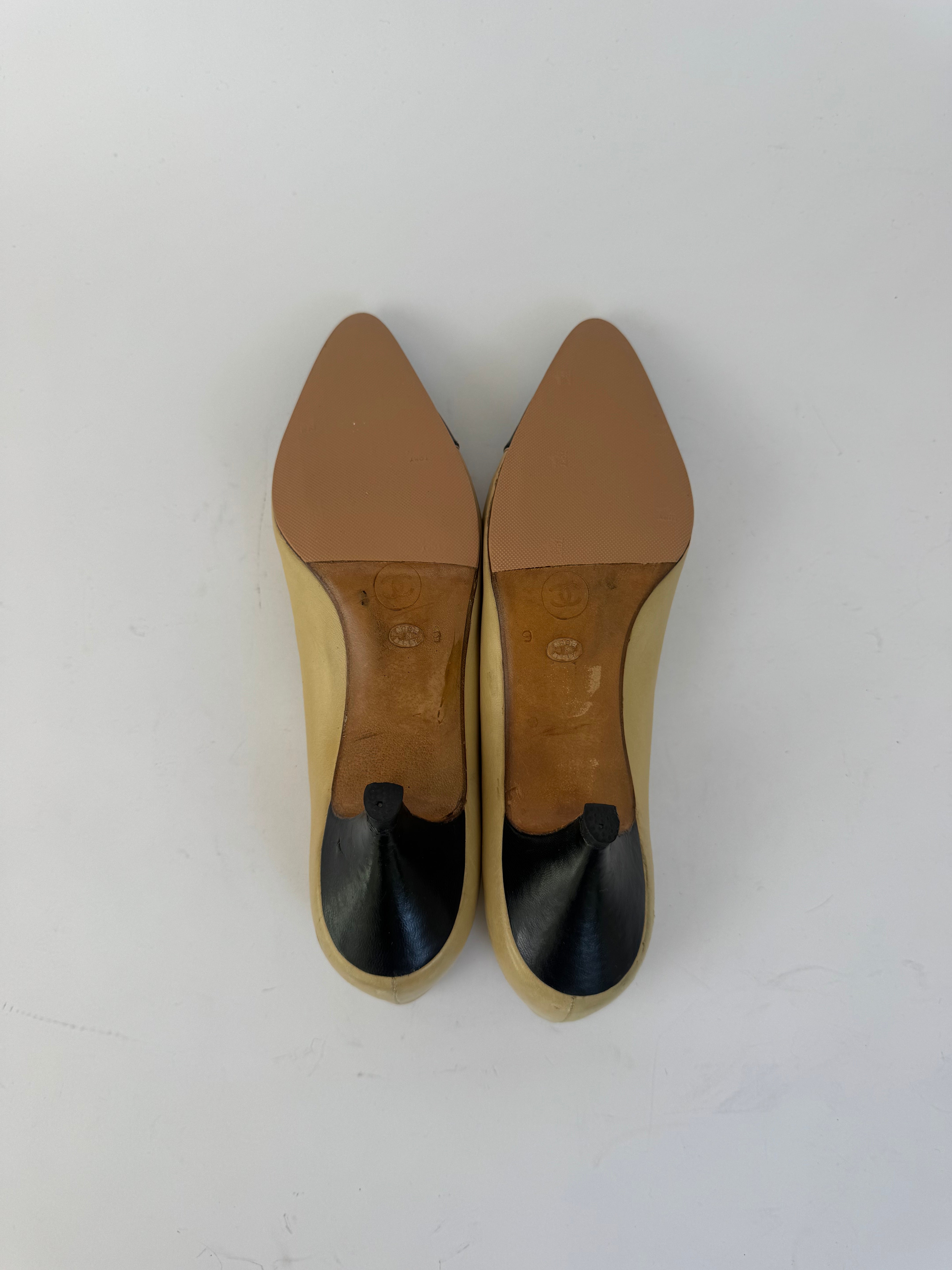 Chanel Beige and Black Cap Toe Pumps 9