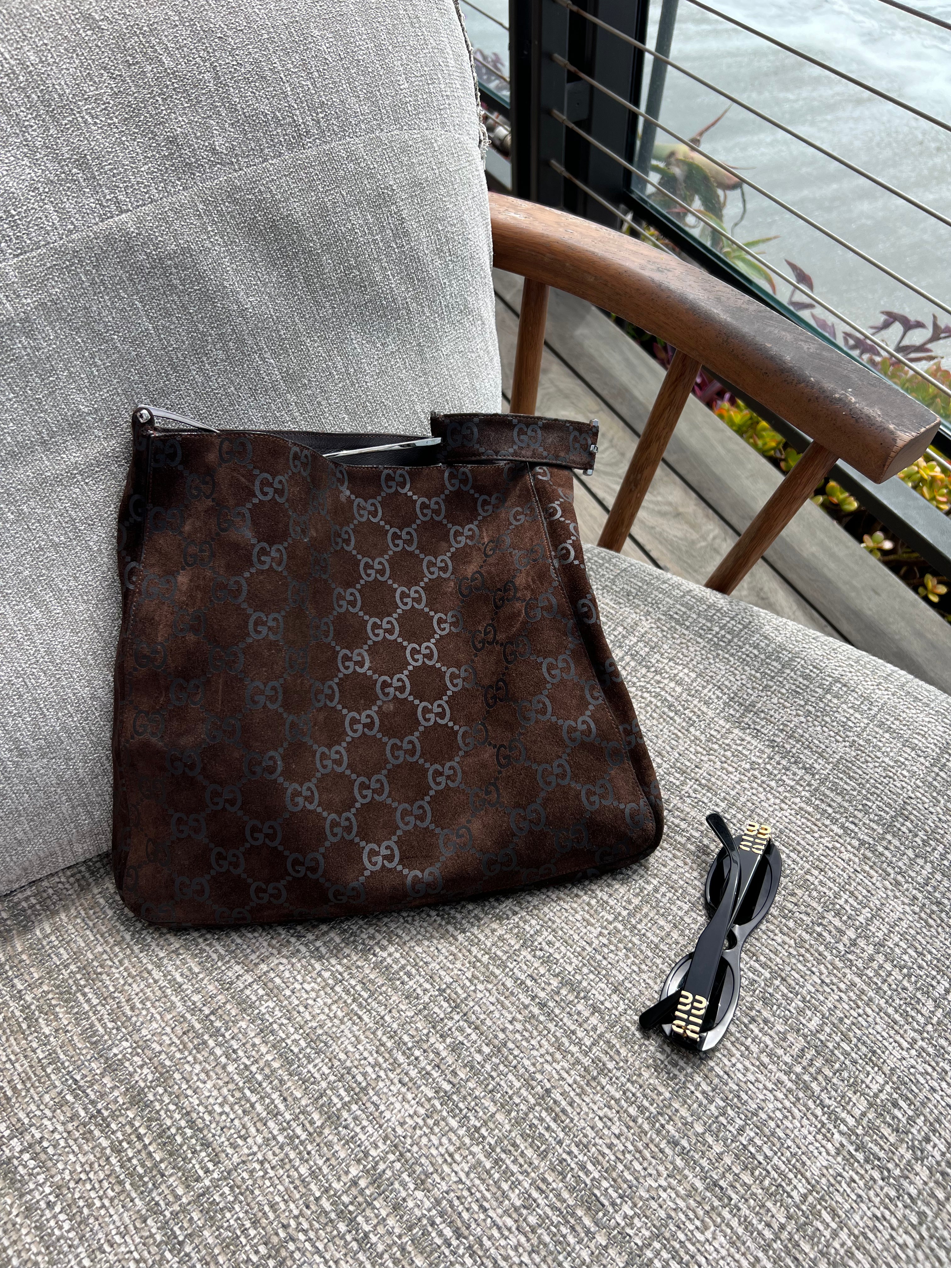 Gucci Tom Ford Brown Suede GG Hobo Bag