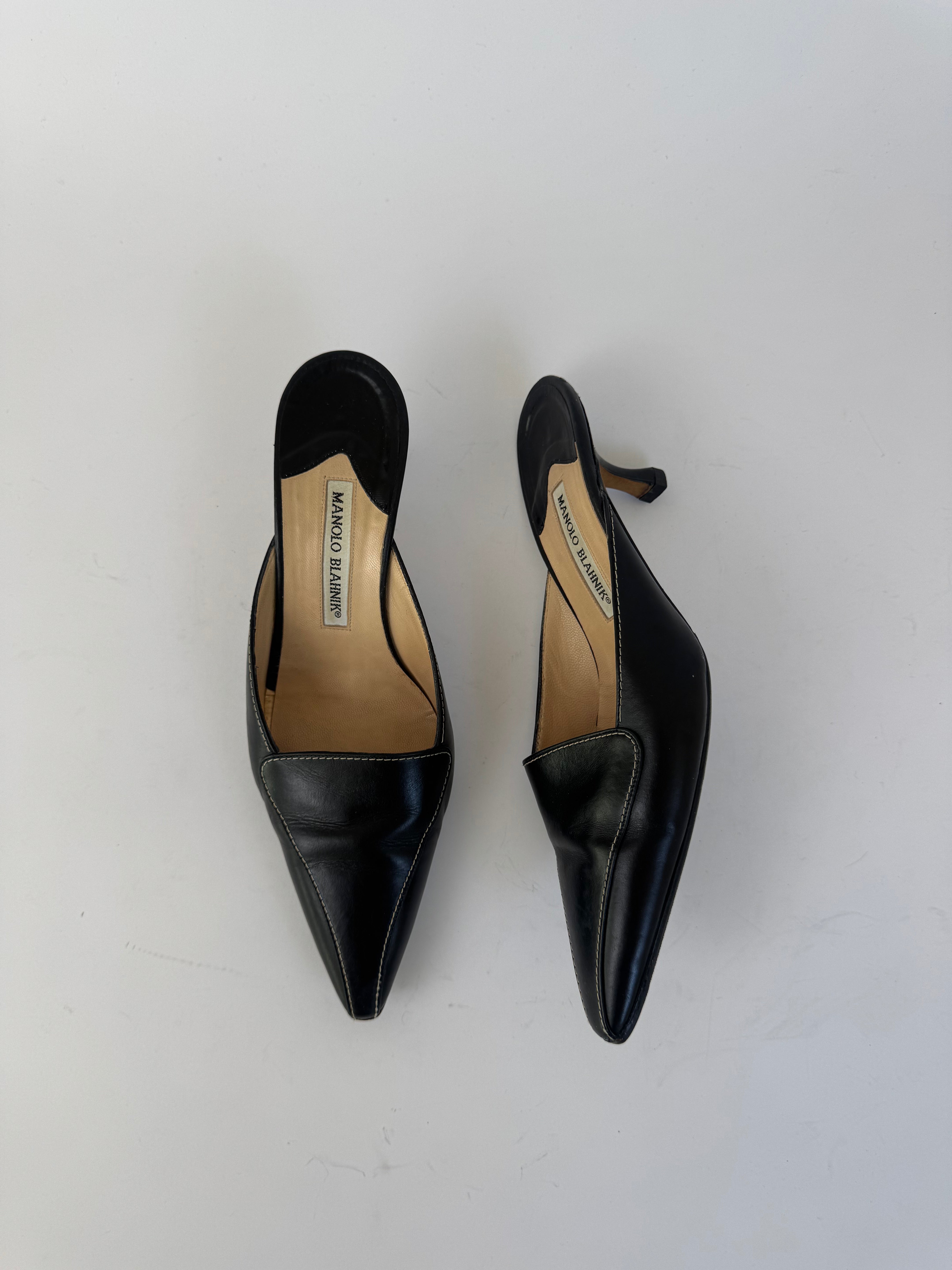 Manolo Blahnik Black Leather Mules 38.5