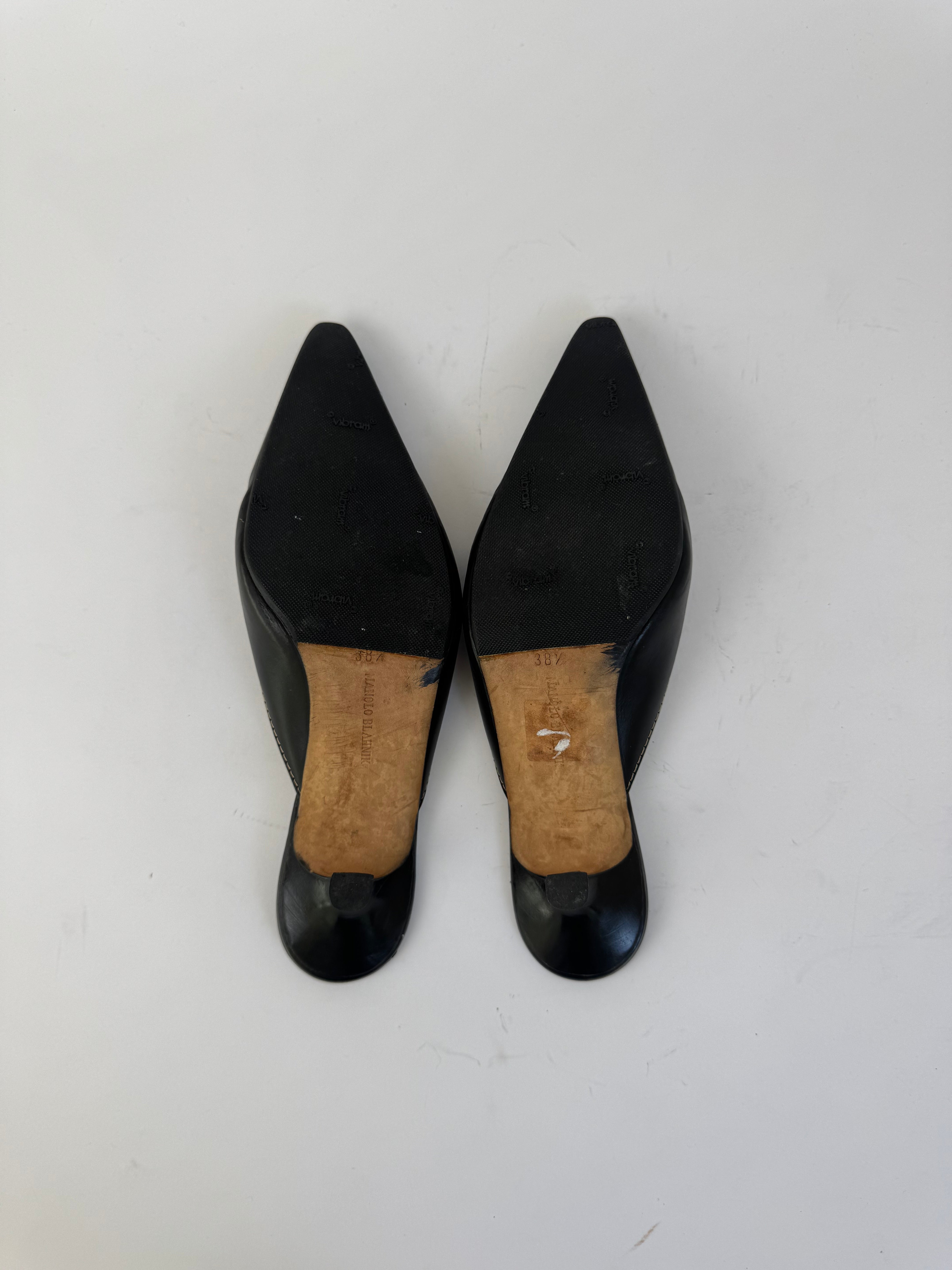 Manolo Blahnik Black Leather Mules 38.5