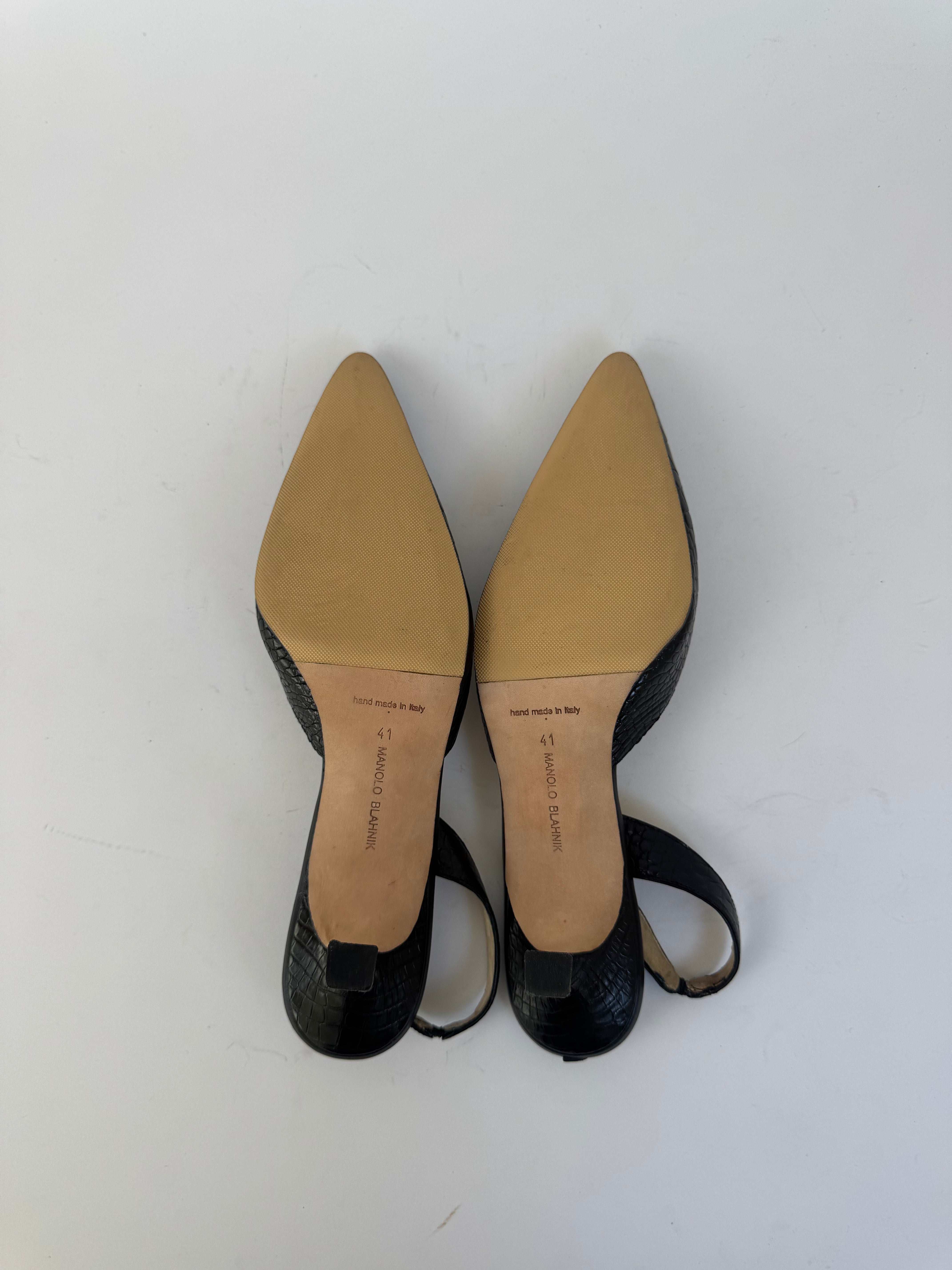 Manolo Blahnik Black Croc Slingbacks 41