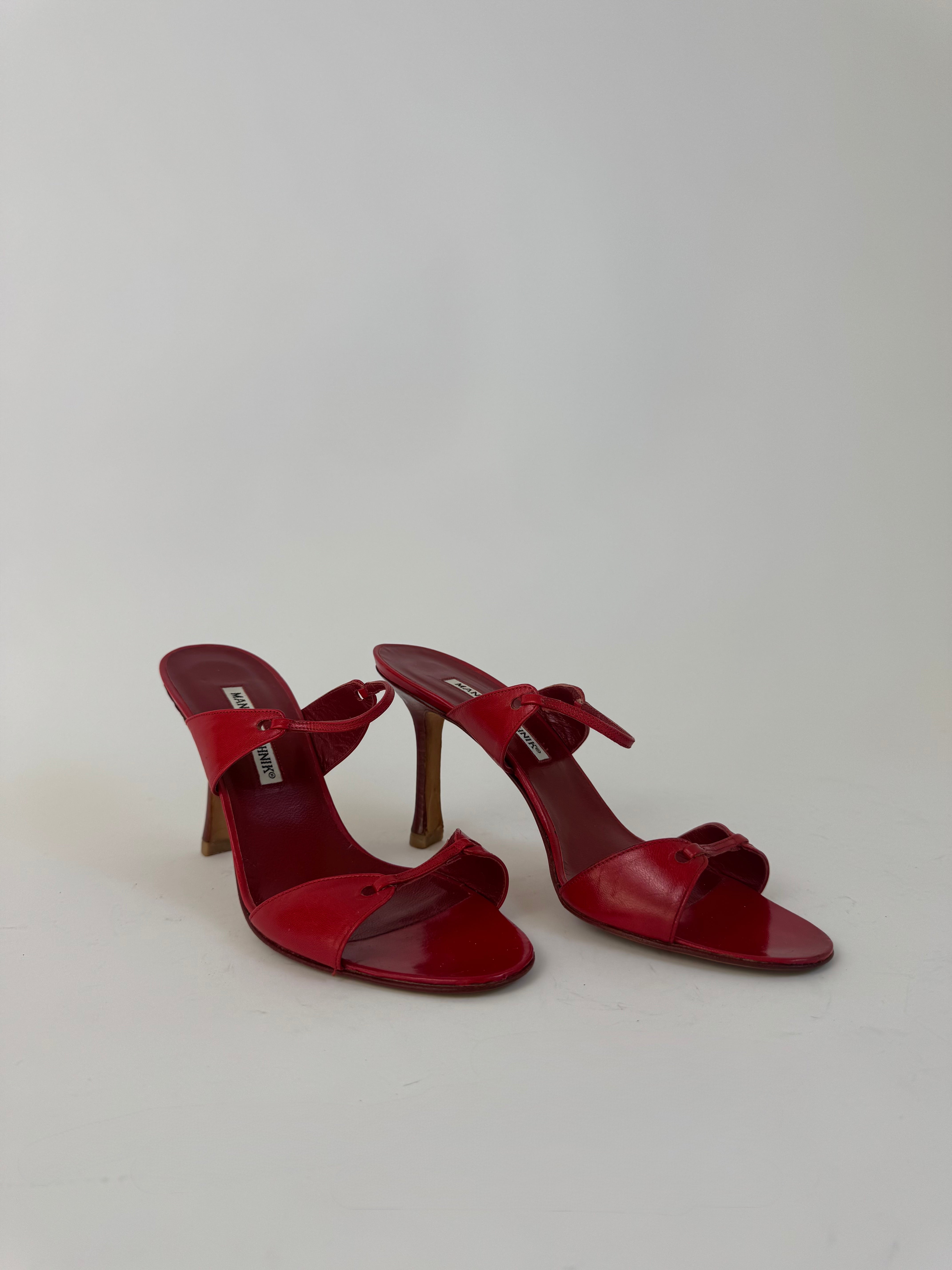 Manolo Blahnik Red Leather Heels 38.5