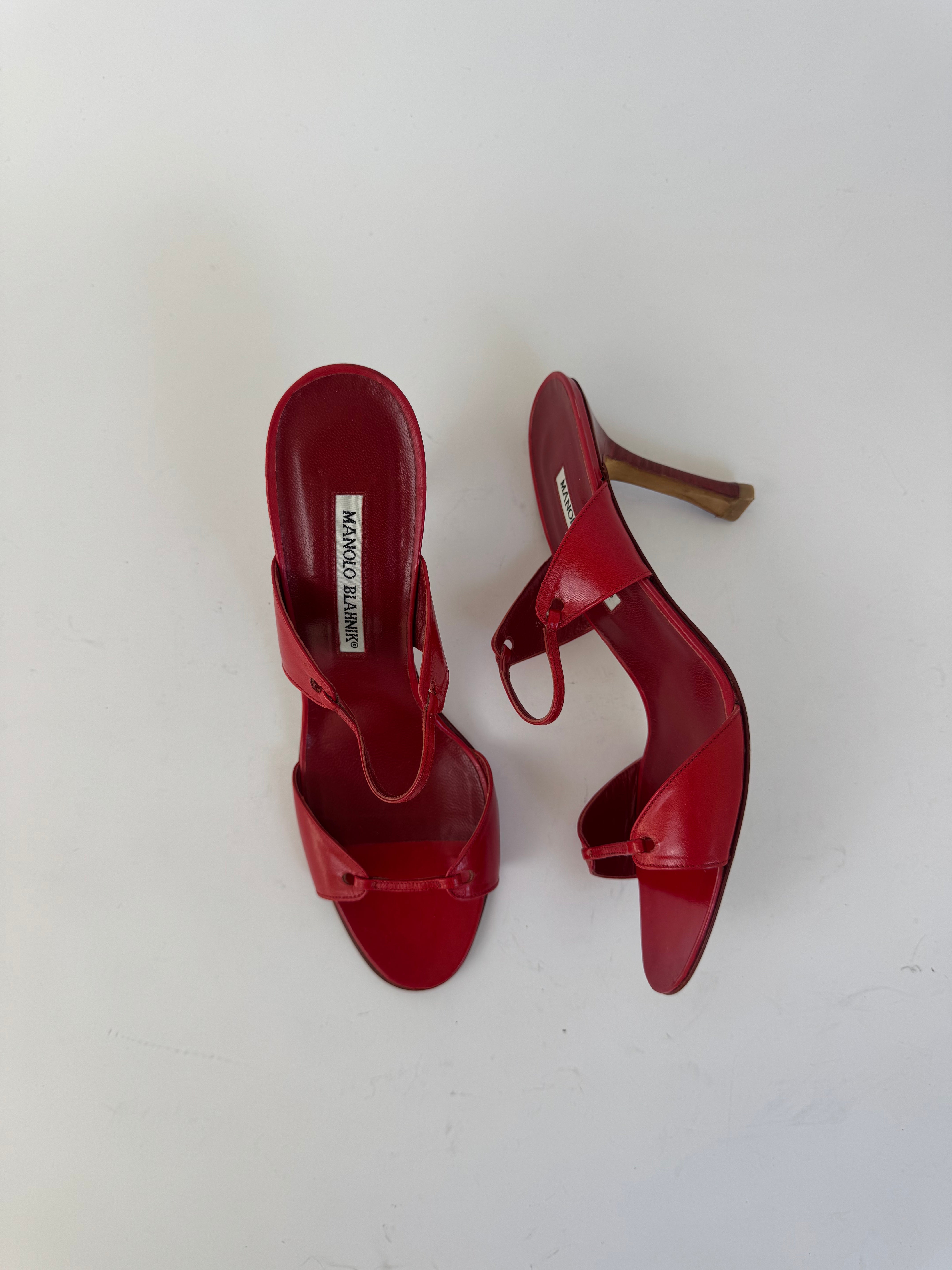 Manolo Blahnik Red Leather Heels 38.5