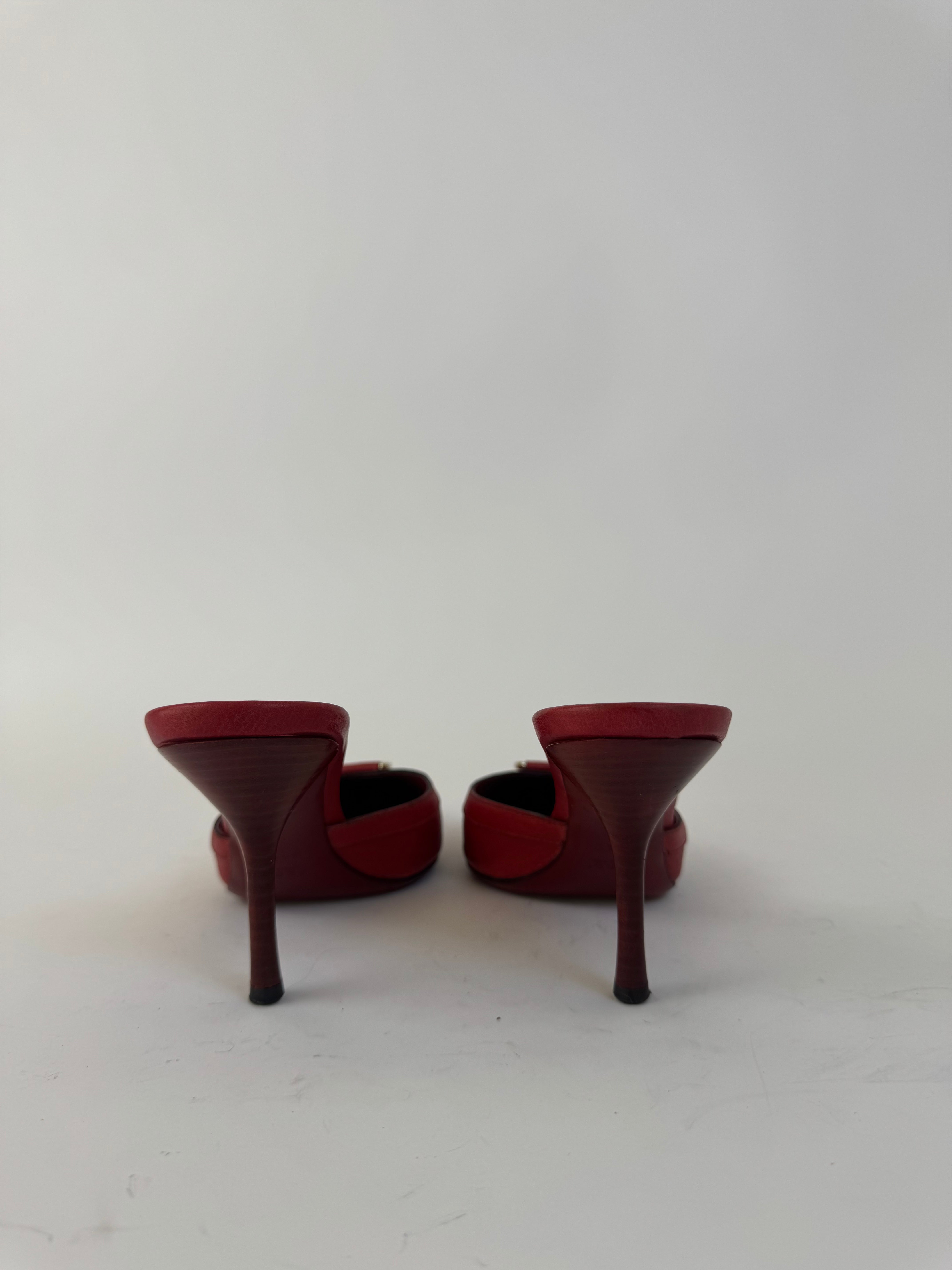 Gucci Red Leather Horsebit Mules 37.5