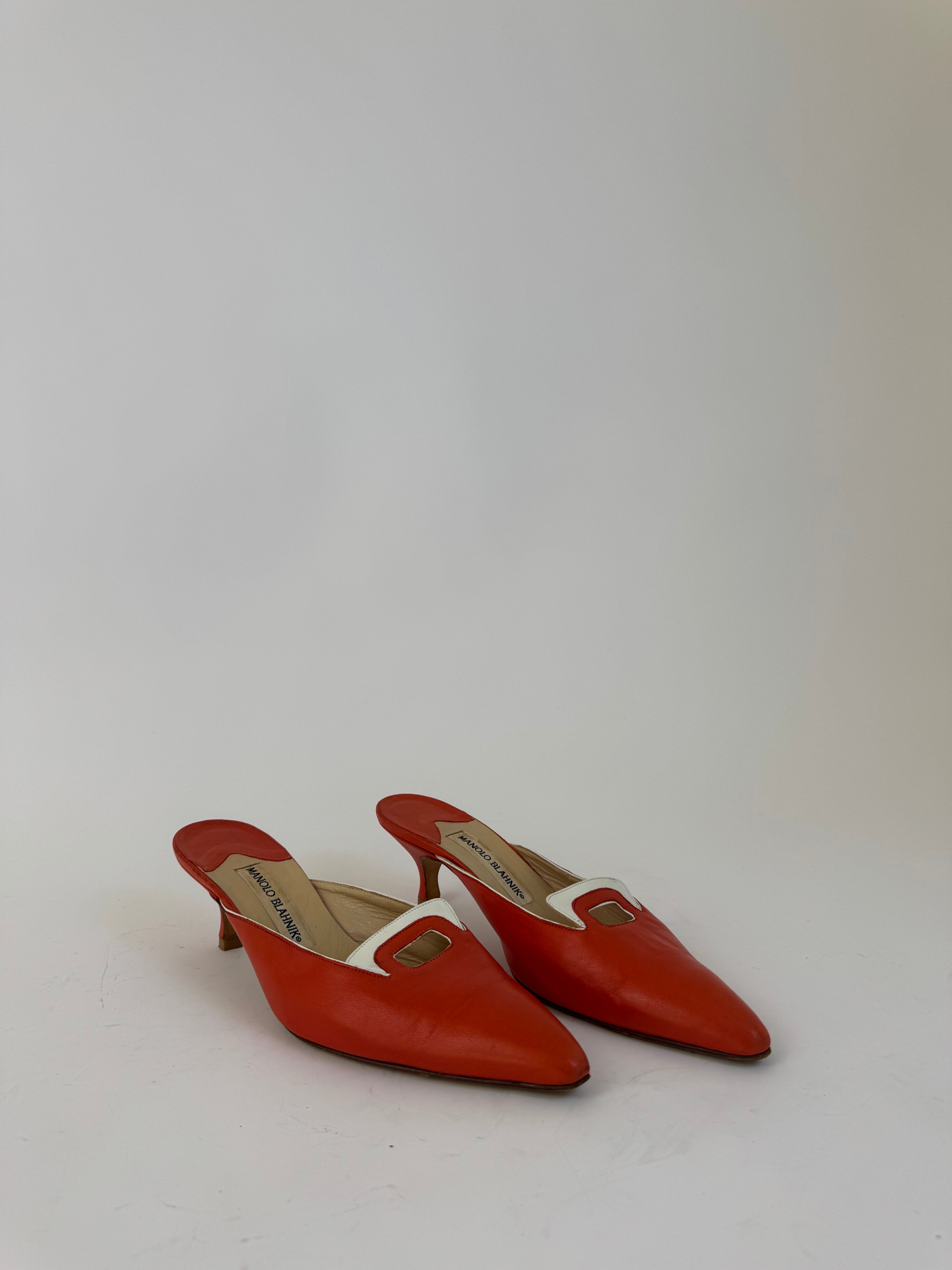 Manolo Blahnik Red Leather Mules 39.5