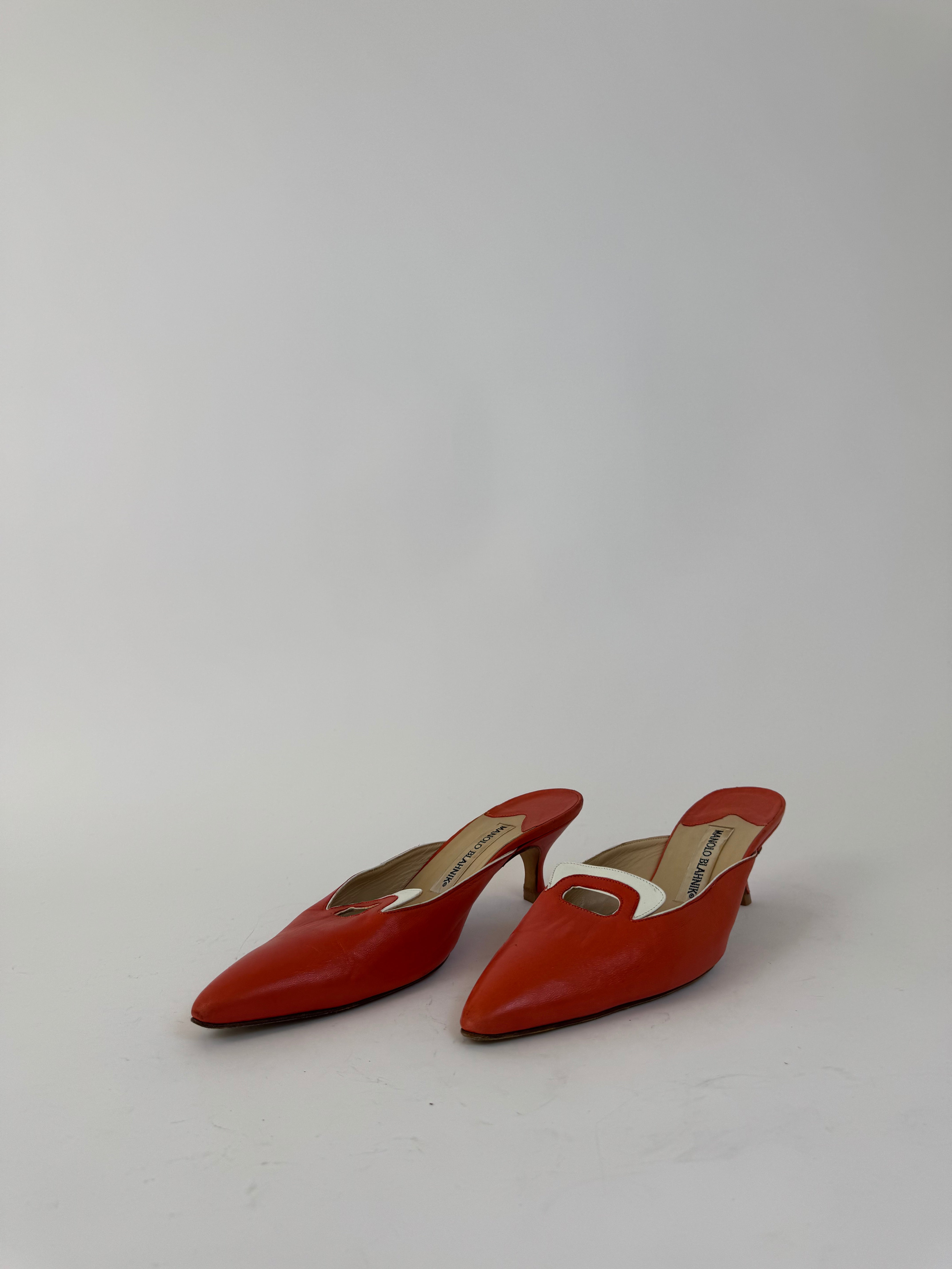 Manolo Blahnik Red Leather Mules 39.5