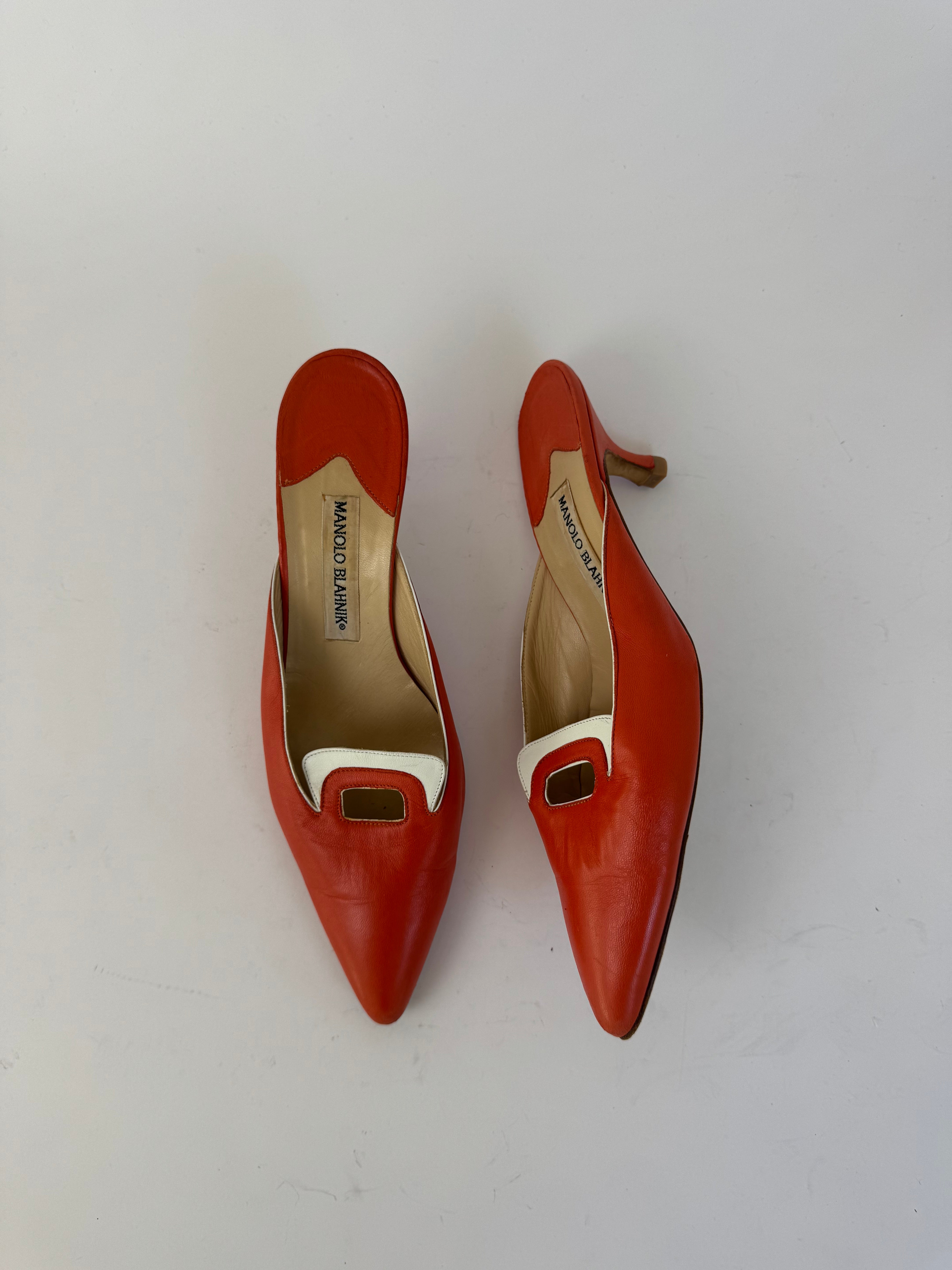 Manolo Blahnik Red Leather Mules 39.5