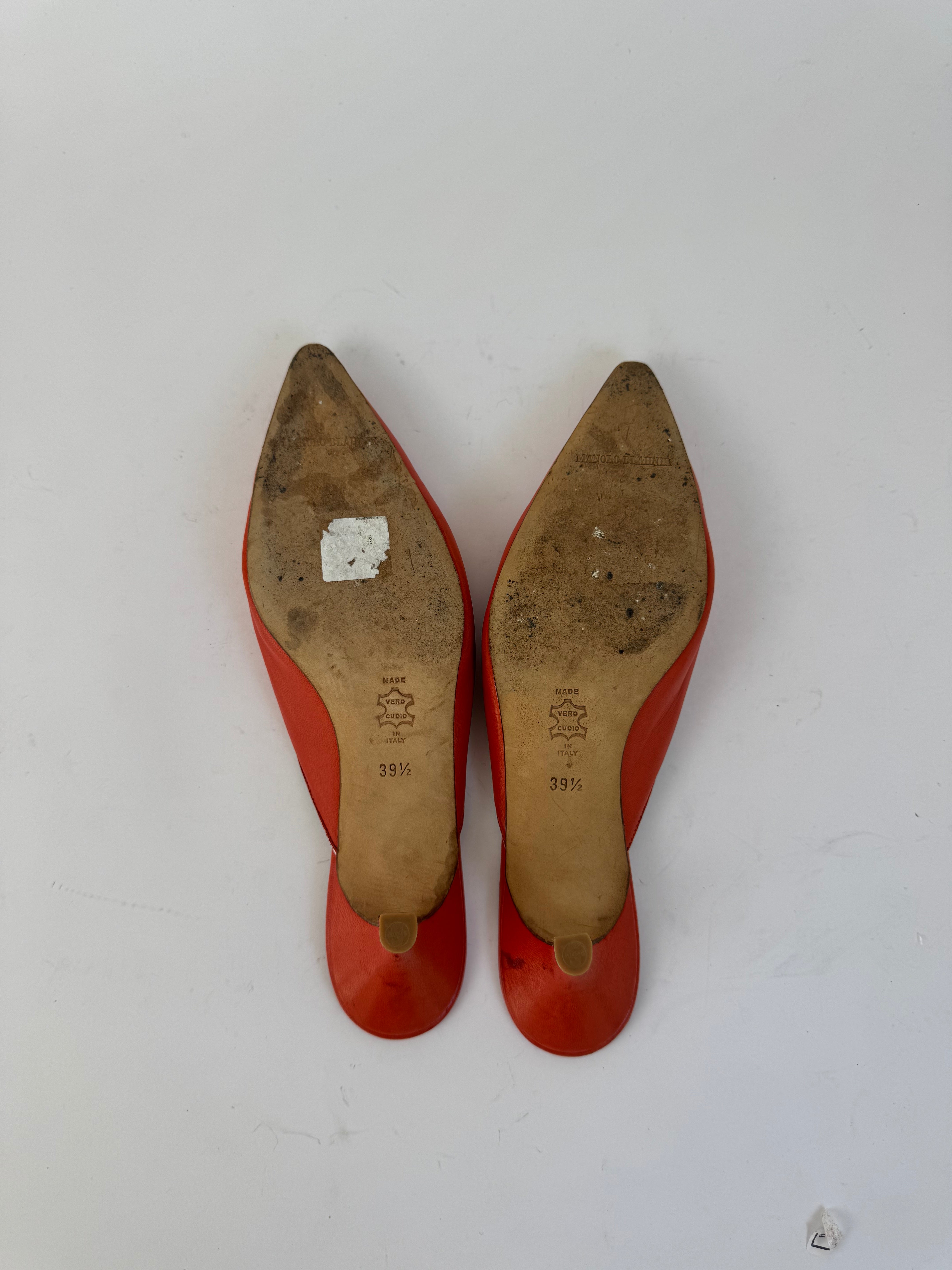 Manolo Blahnik Red Leather Mules 39.5