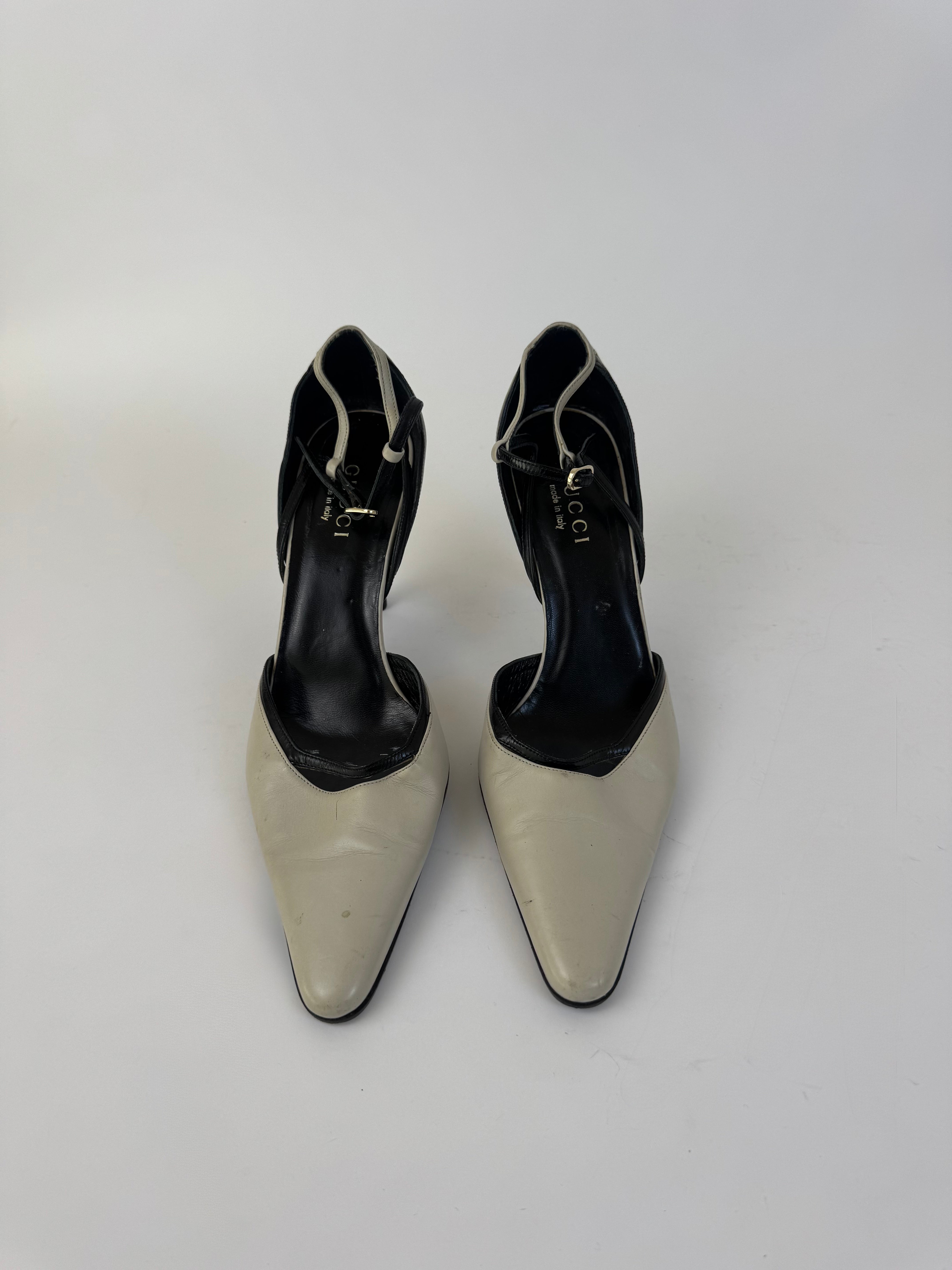Gucci Cream and Black Strap Heels 9