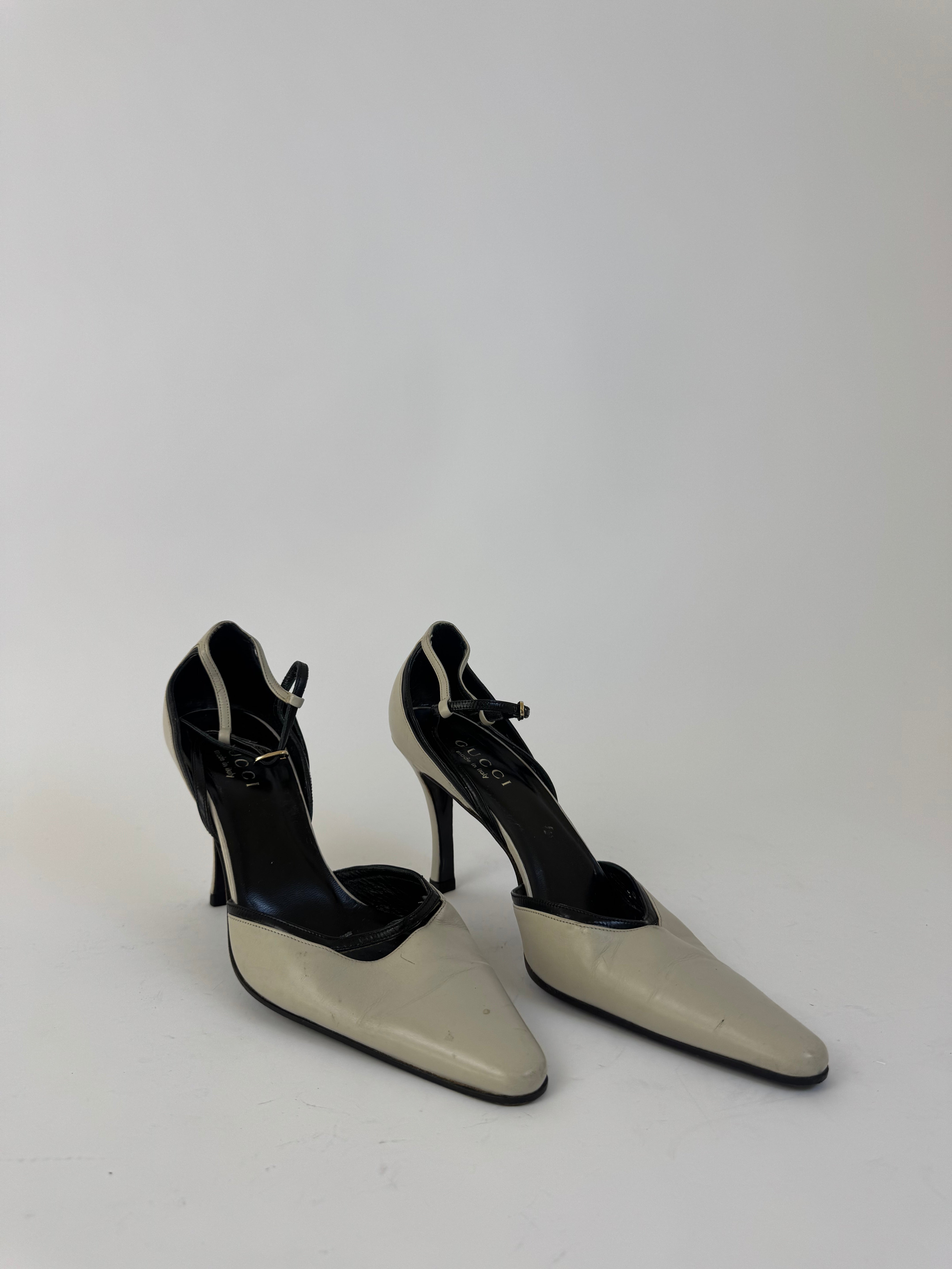 Gucci Cream and Black Strap Heels 9