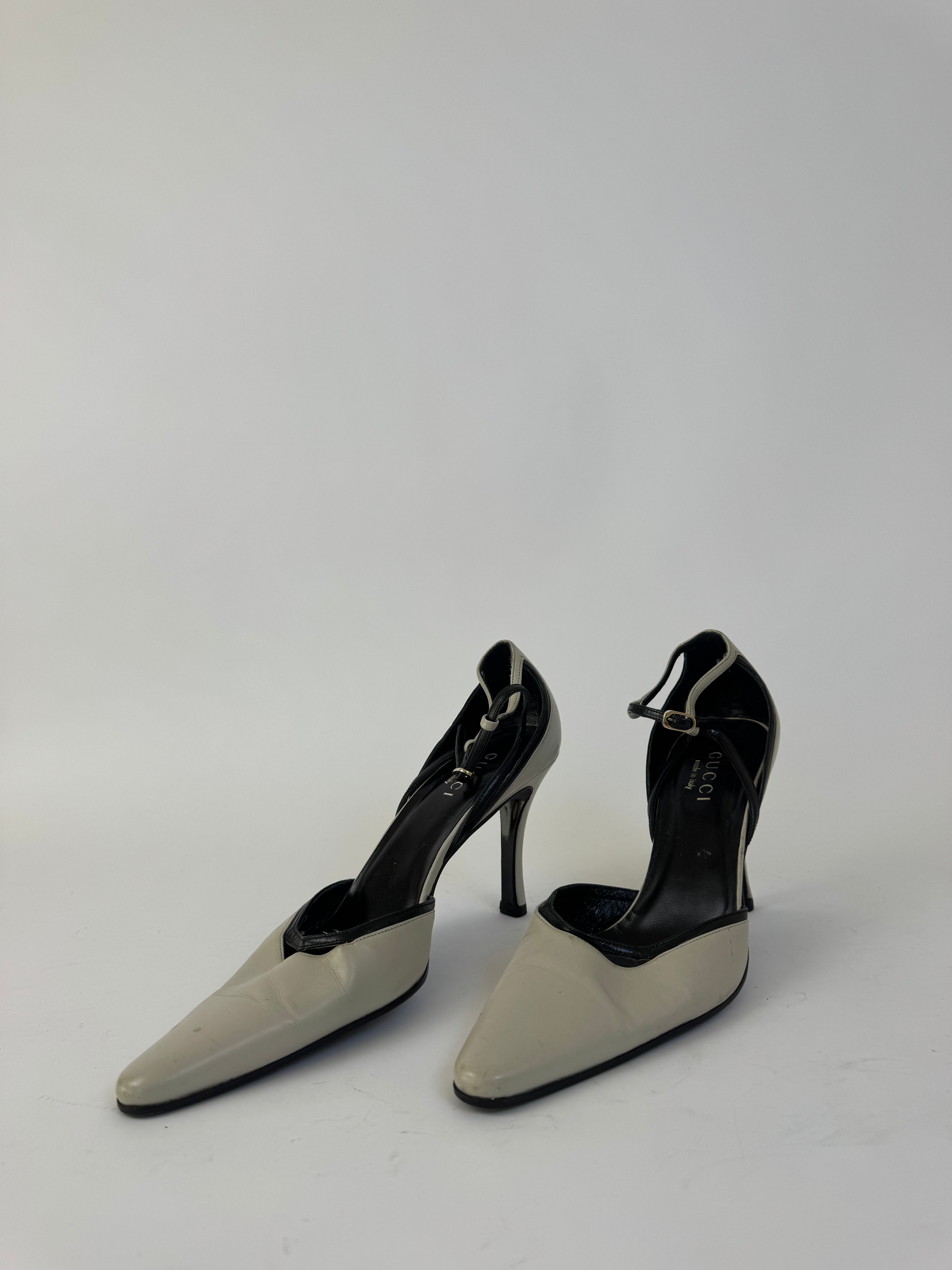 Gucci Cream and Black Strap Heels 9
