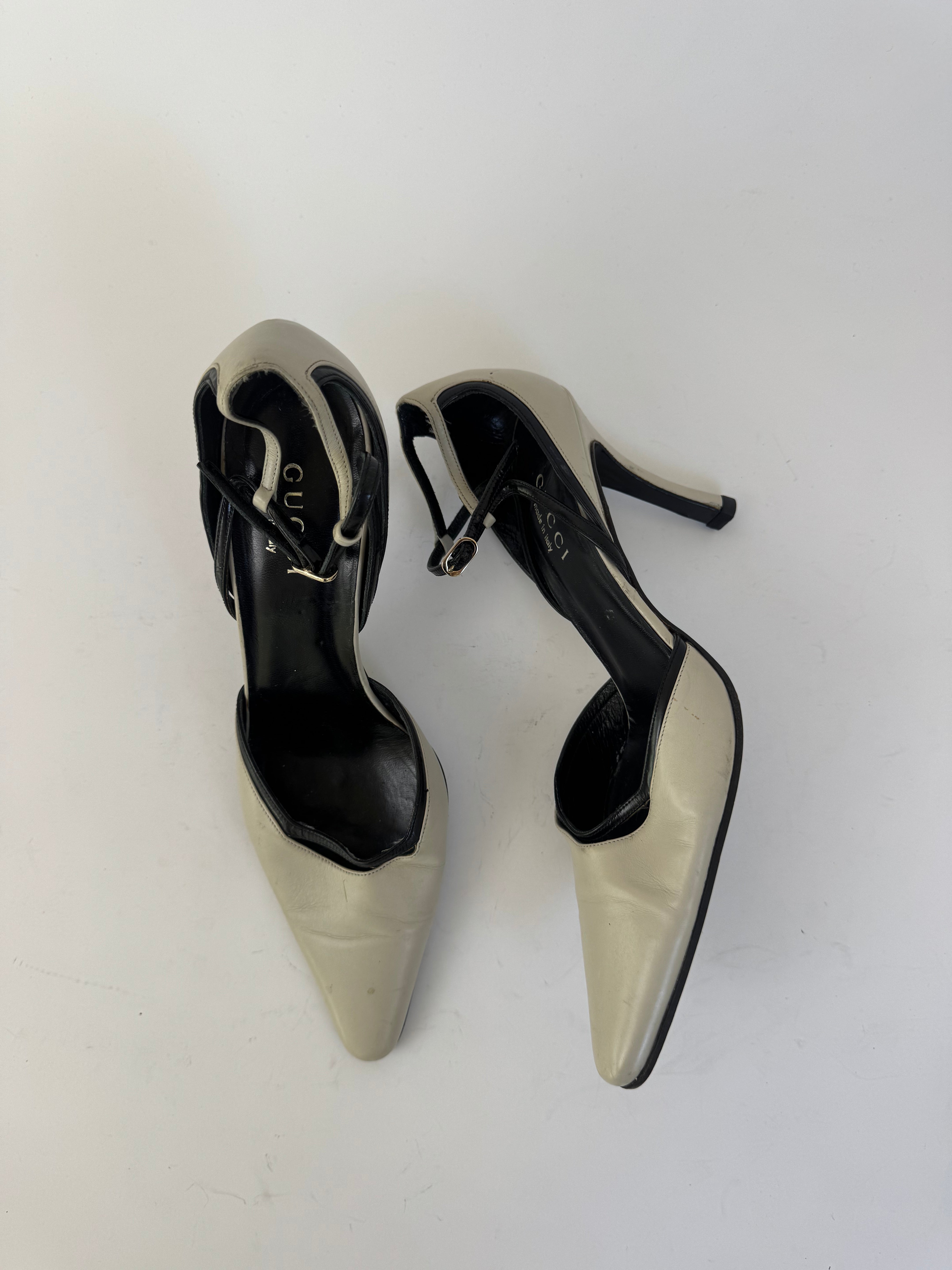 Gucci Cream and Black Strap Heels 9