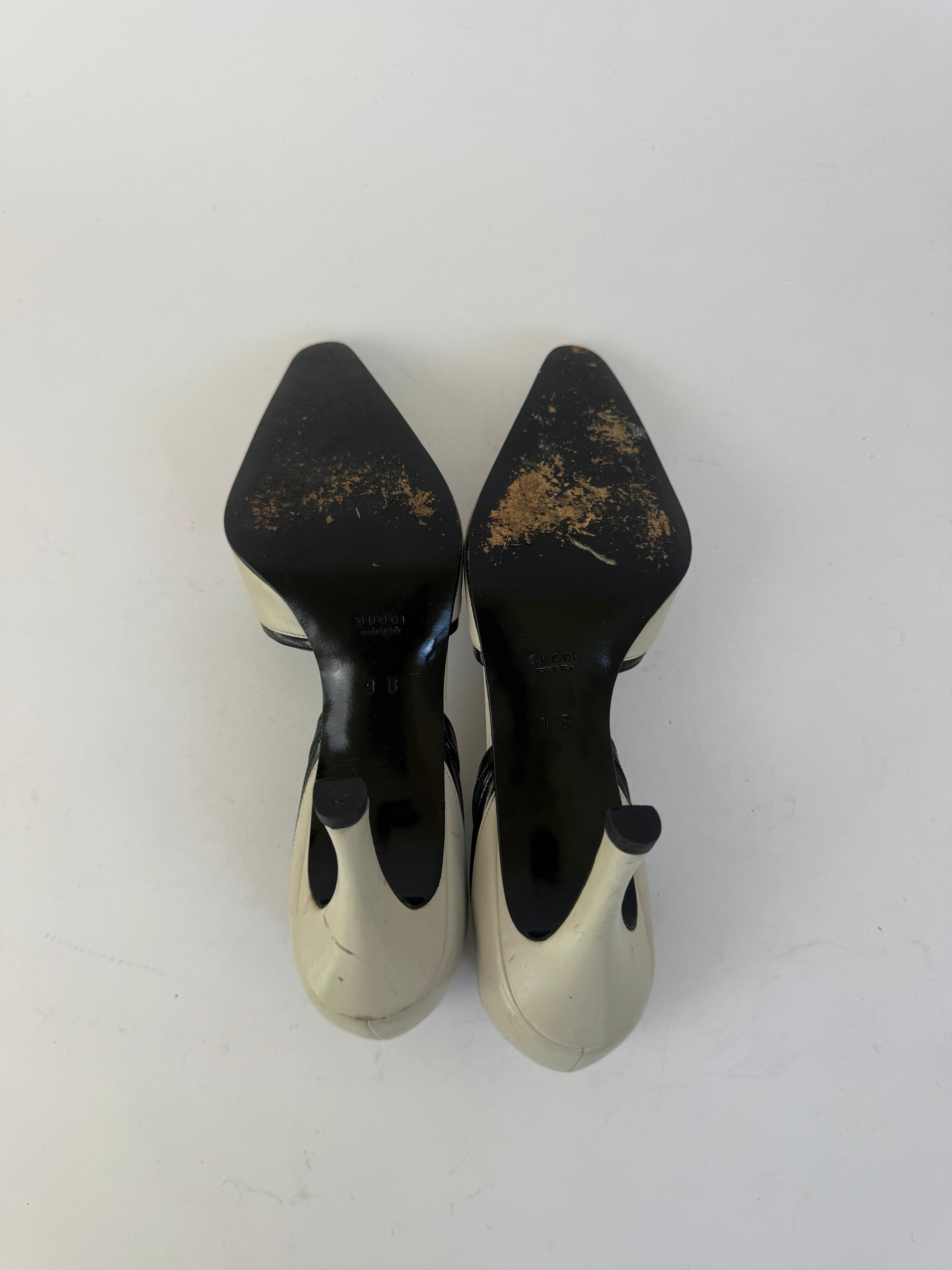 Gucci Cream and Black Strap Heels 9