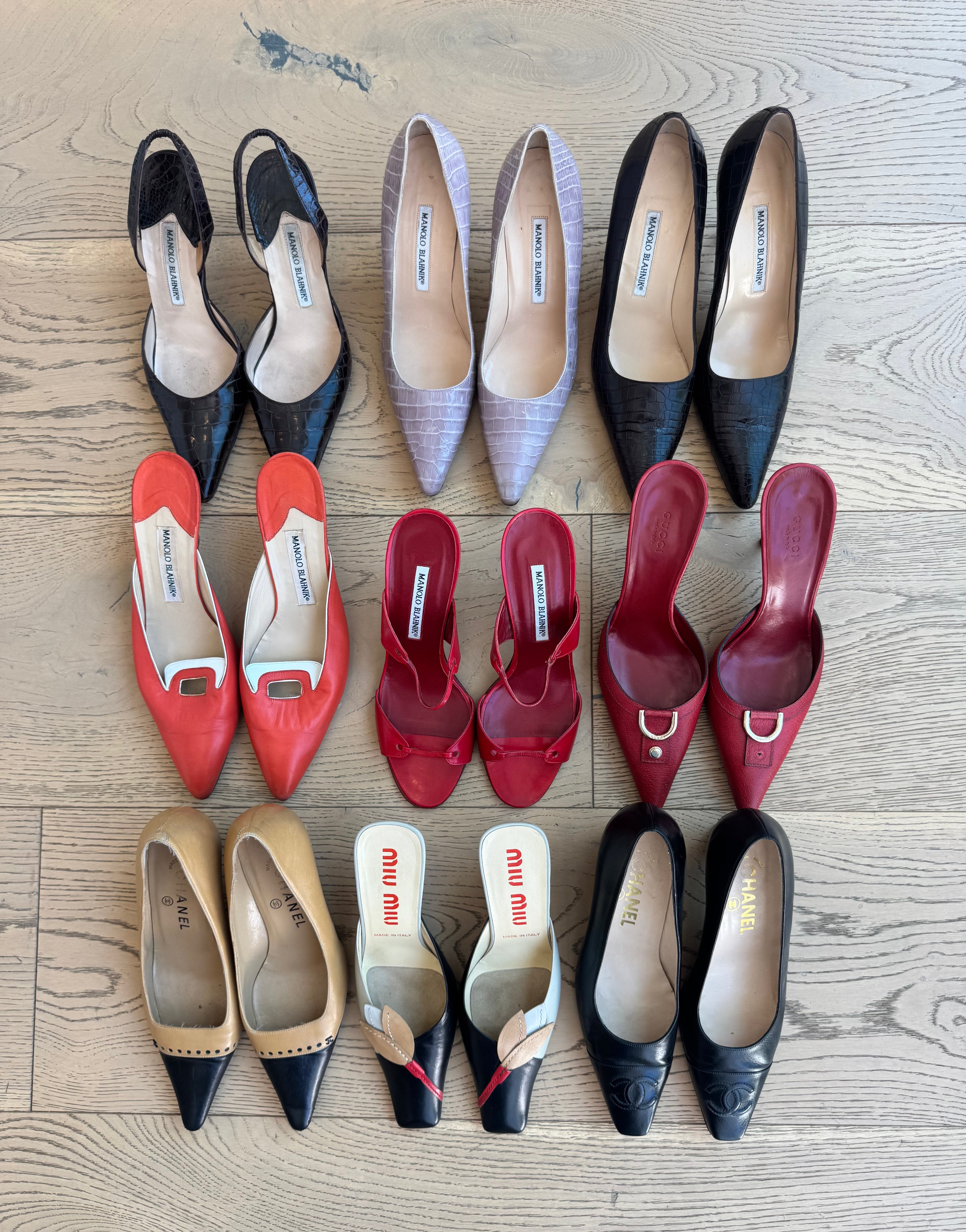 Chanel Black Leather CC Pumps 38