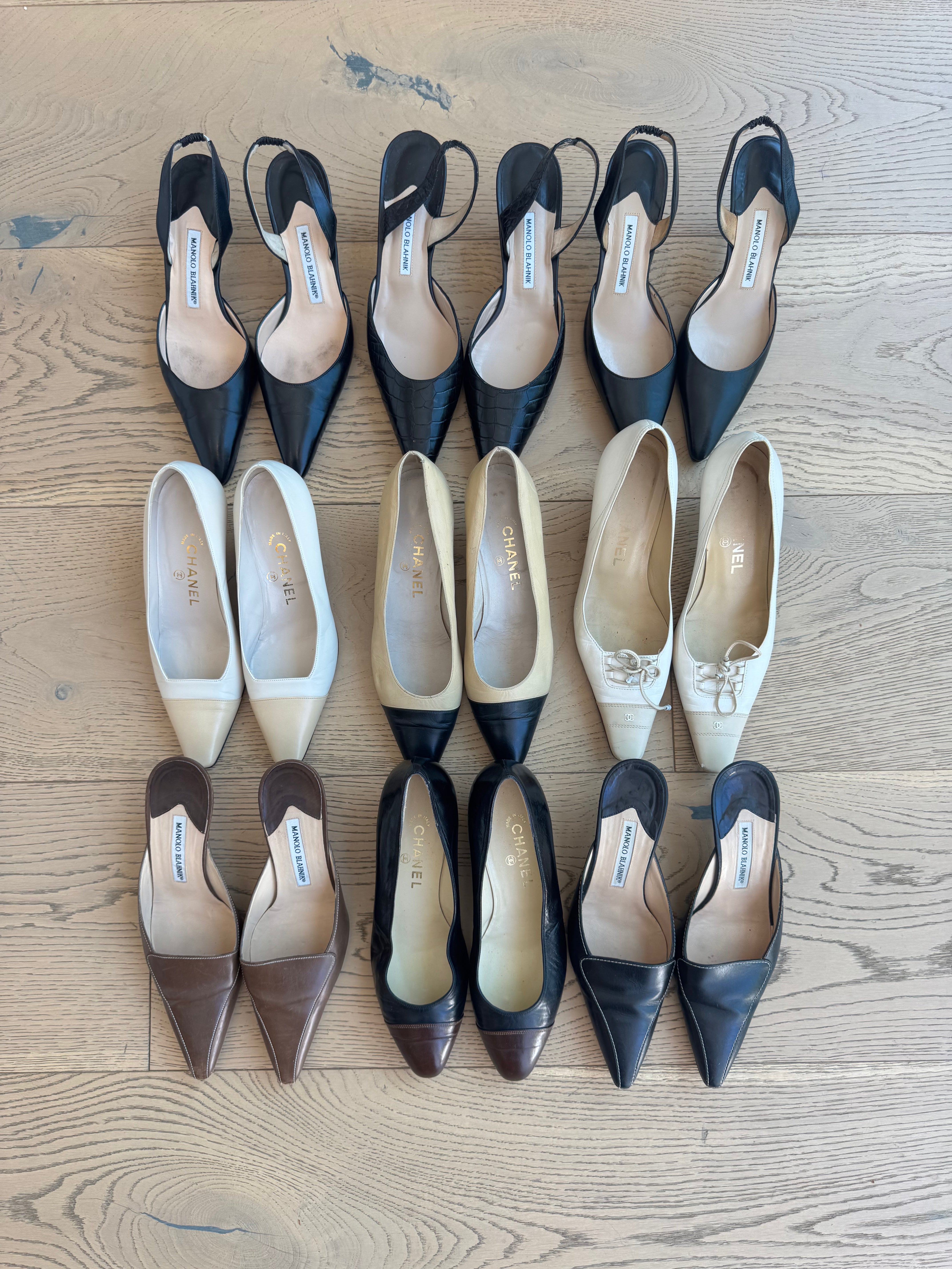 Chanel Beige Leather Cap Toe Pumps 37