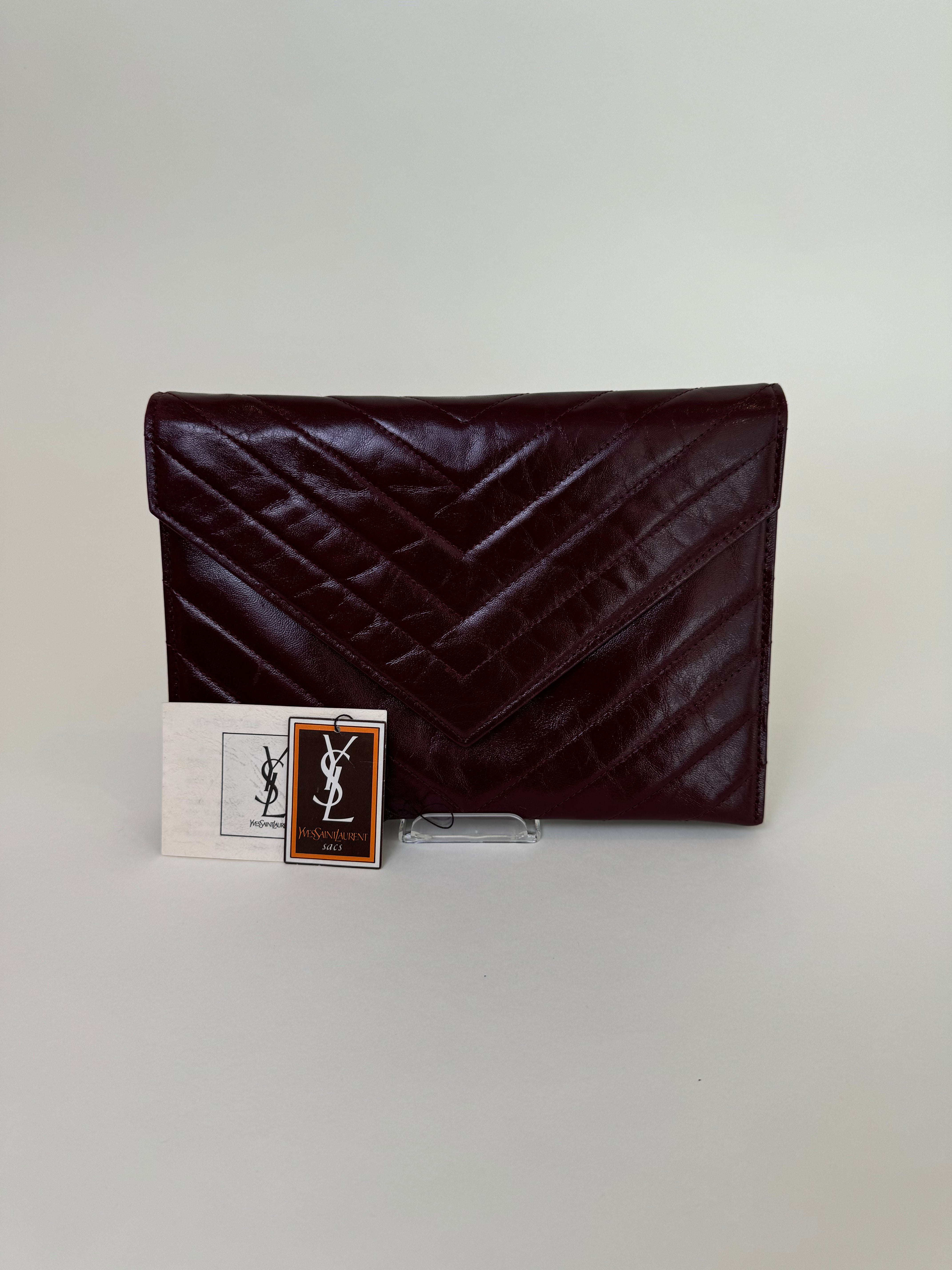 YSL Burgundy Leather Clutch