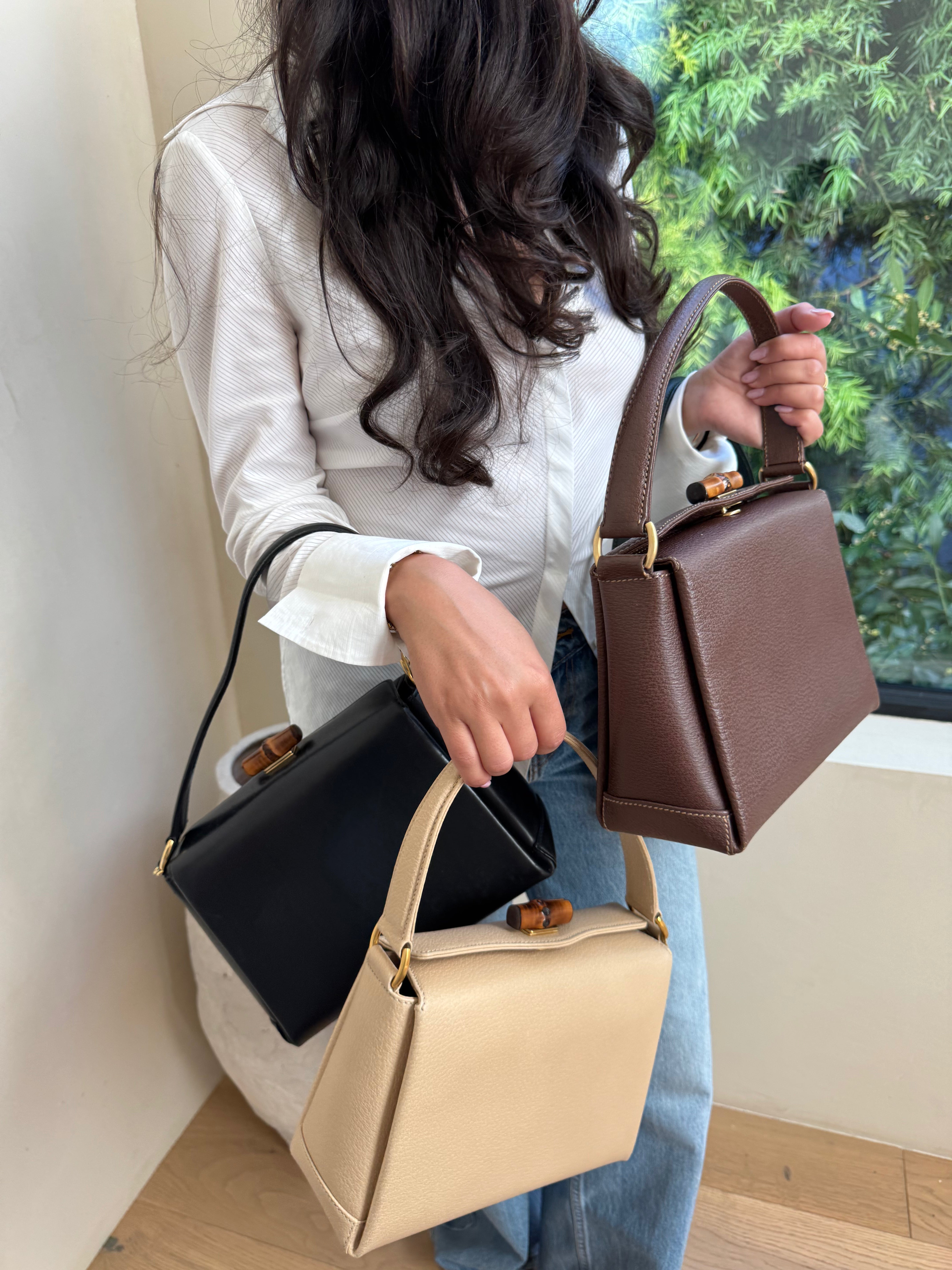 Gucci Black Bamboo Handbag