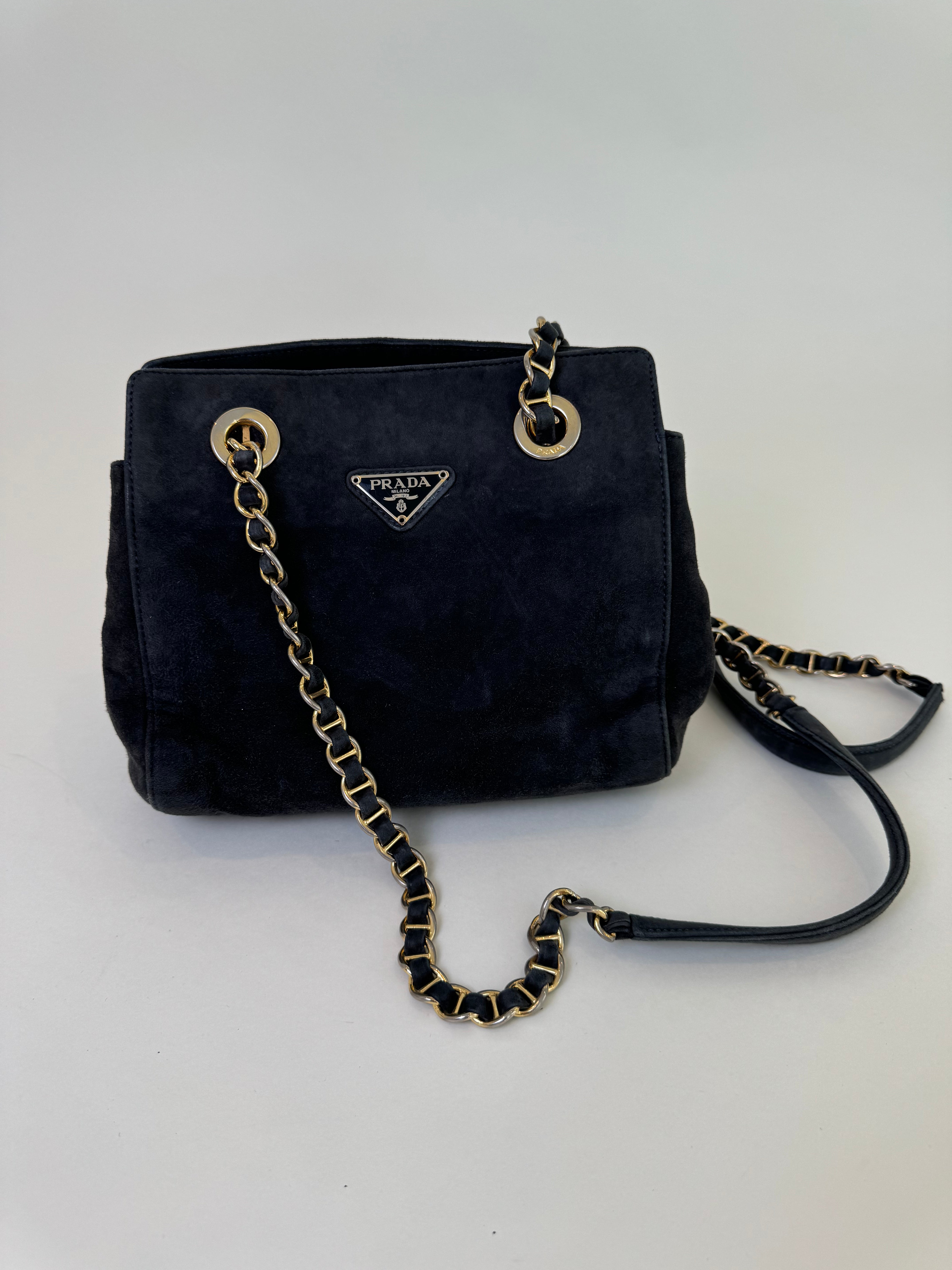 Prada Navy/Grey Suede Shoulder Bag