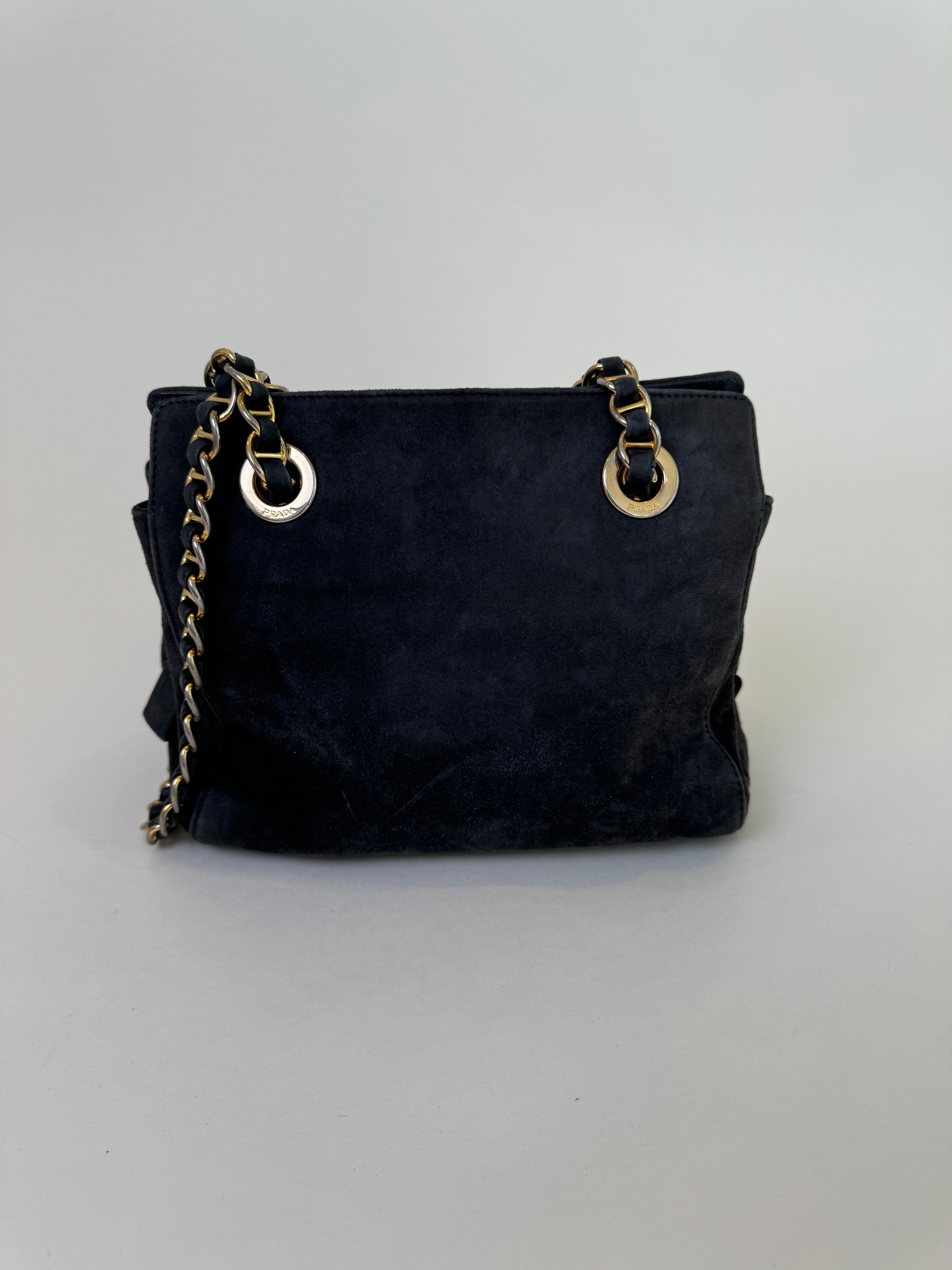 Prada Navy/Grey Suede Shoulder Bag