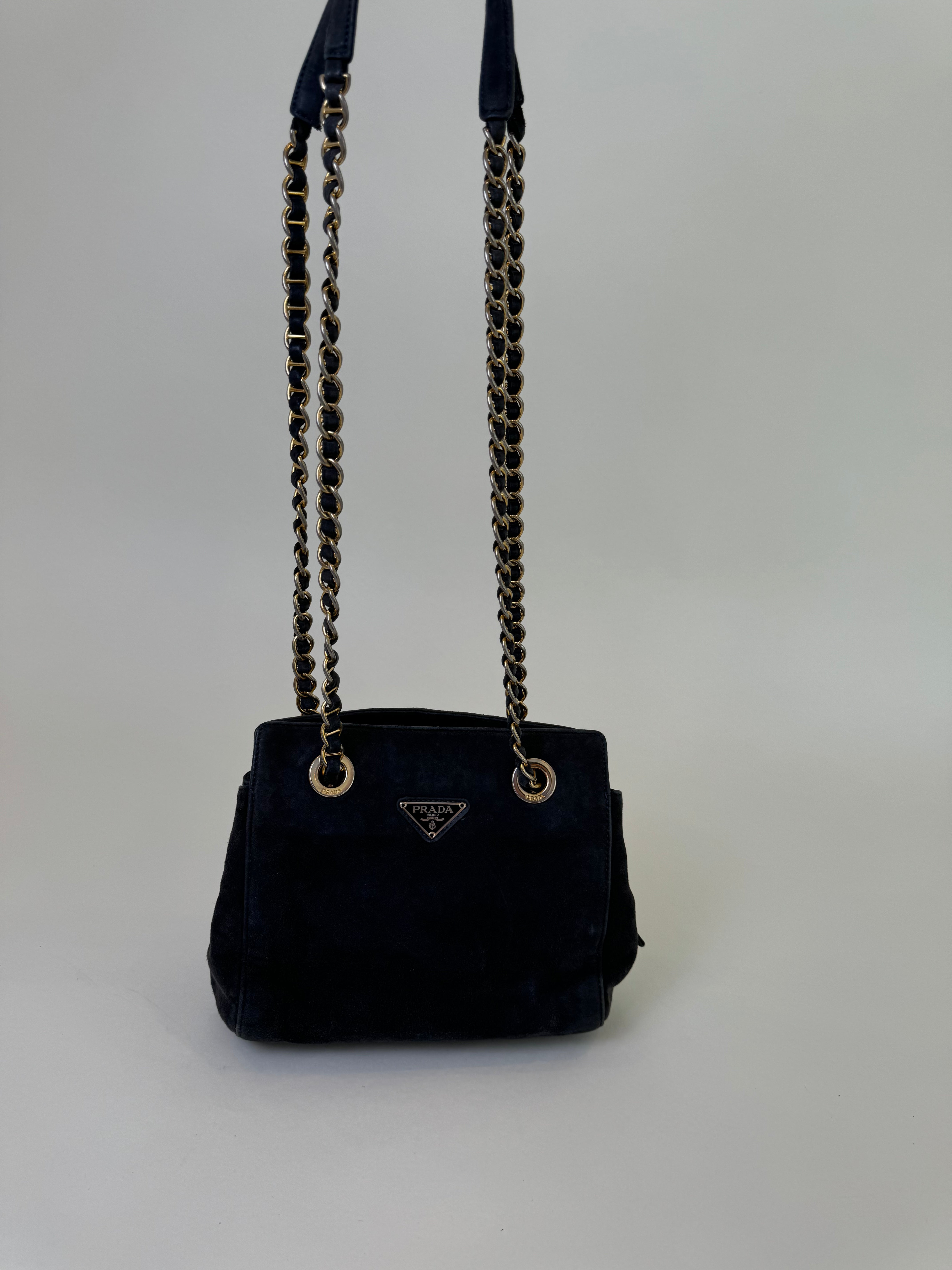 Prada Navy/Grey Suede Shoulder Bag