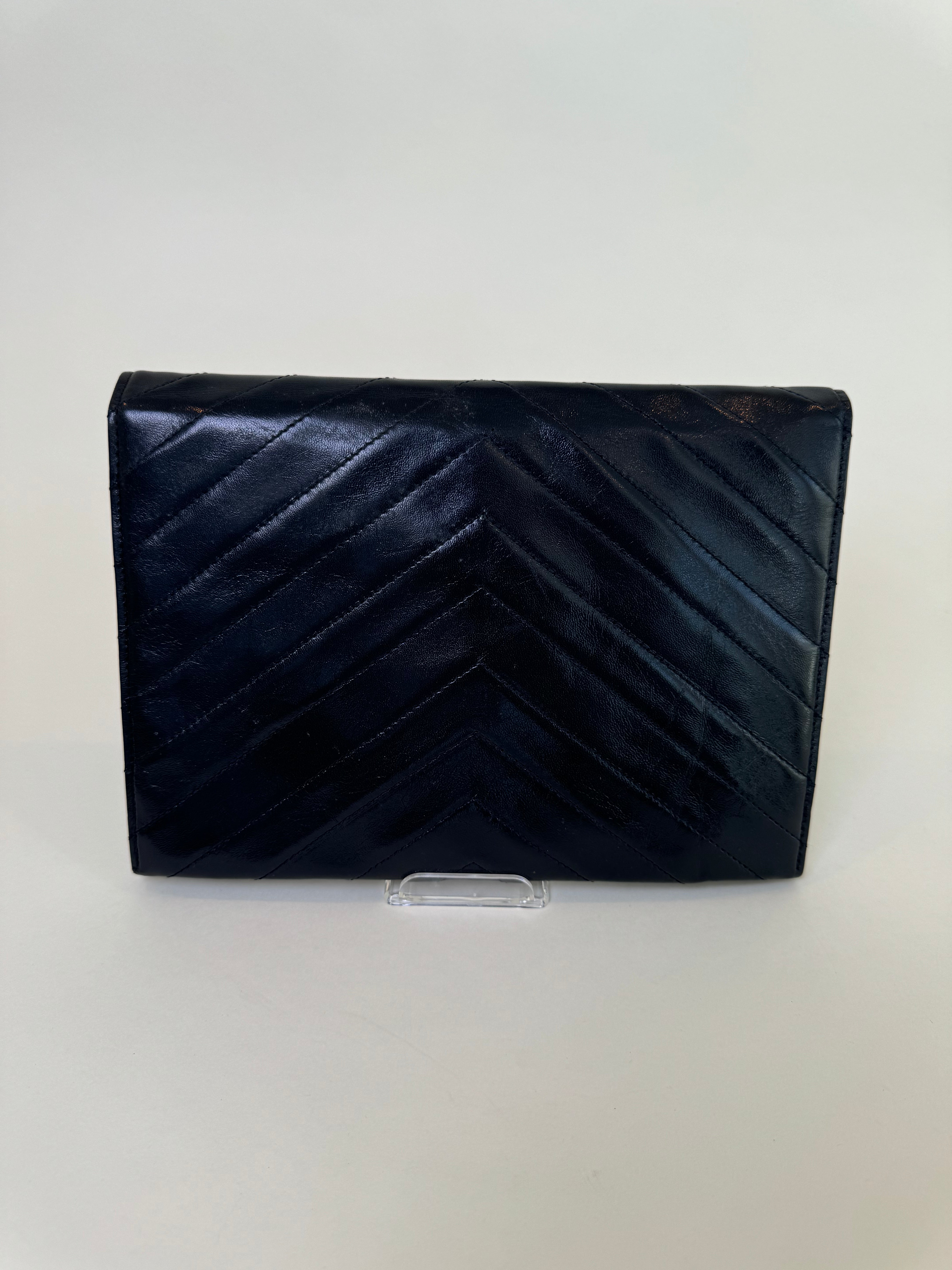 YSL Navy Leather Clutch