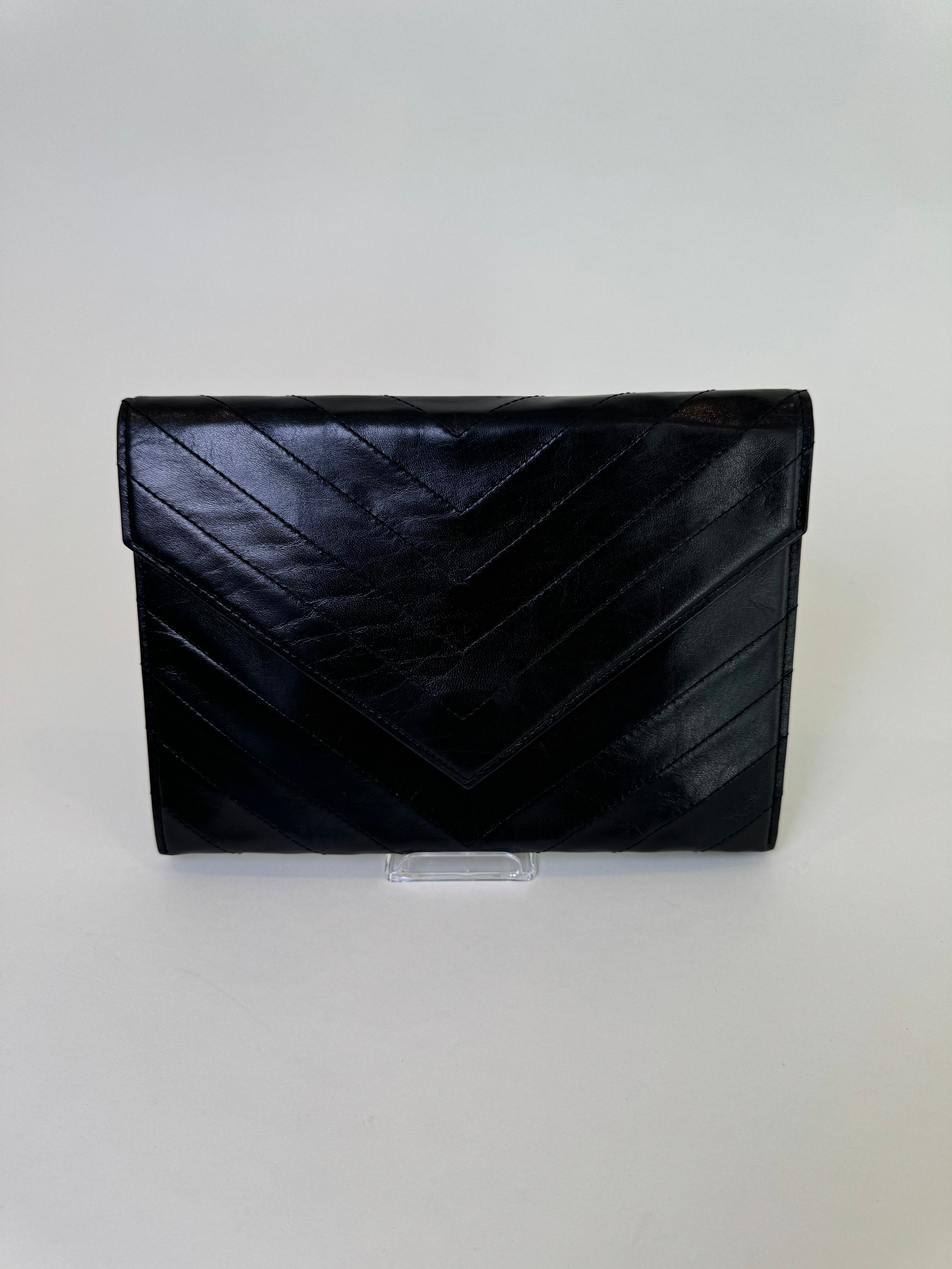 YSL Navy Leather Clutch