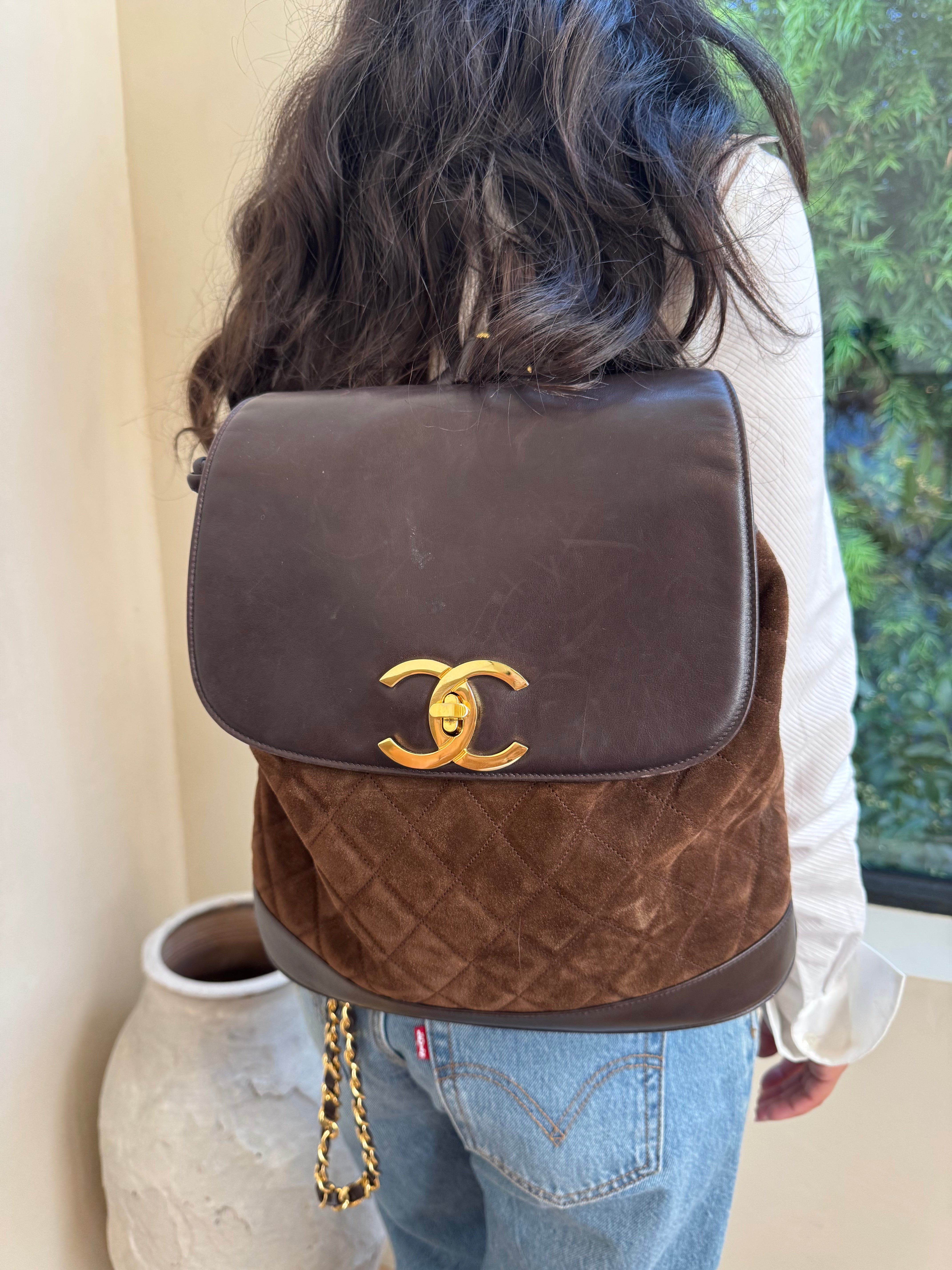 Chanel Vintage Brown Suede Backpack