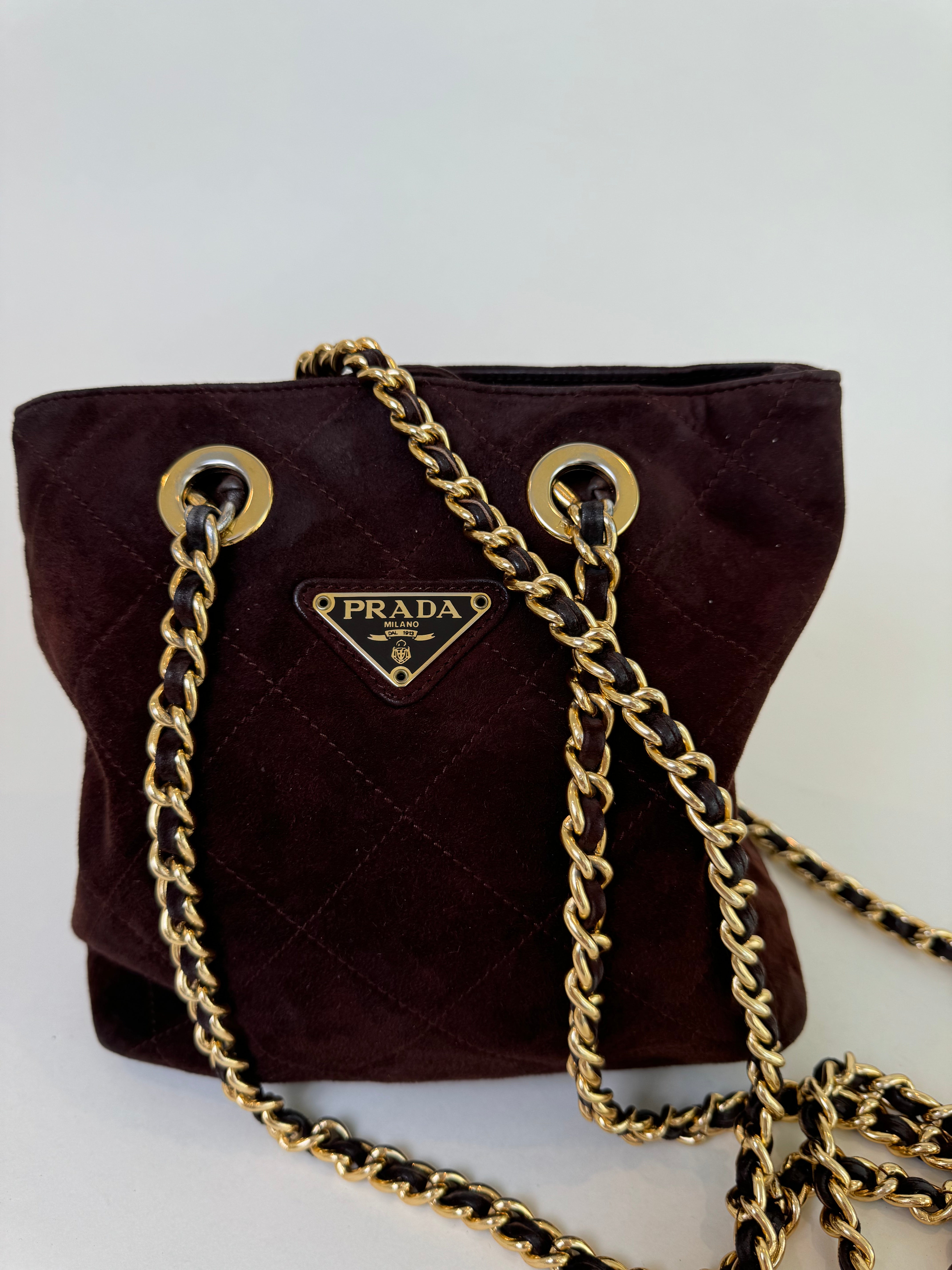 Prada Brown Suede Quilted Shoulder Bag