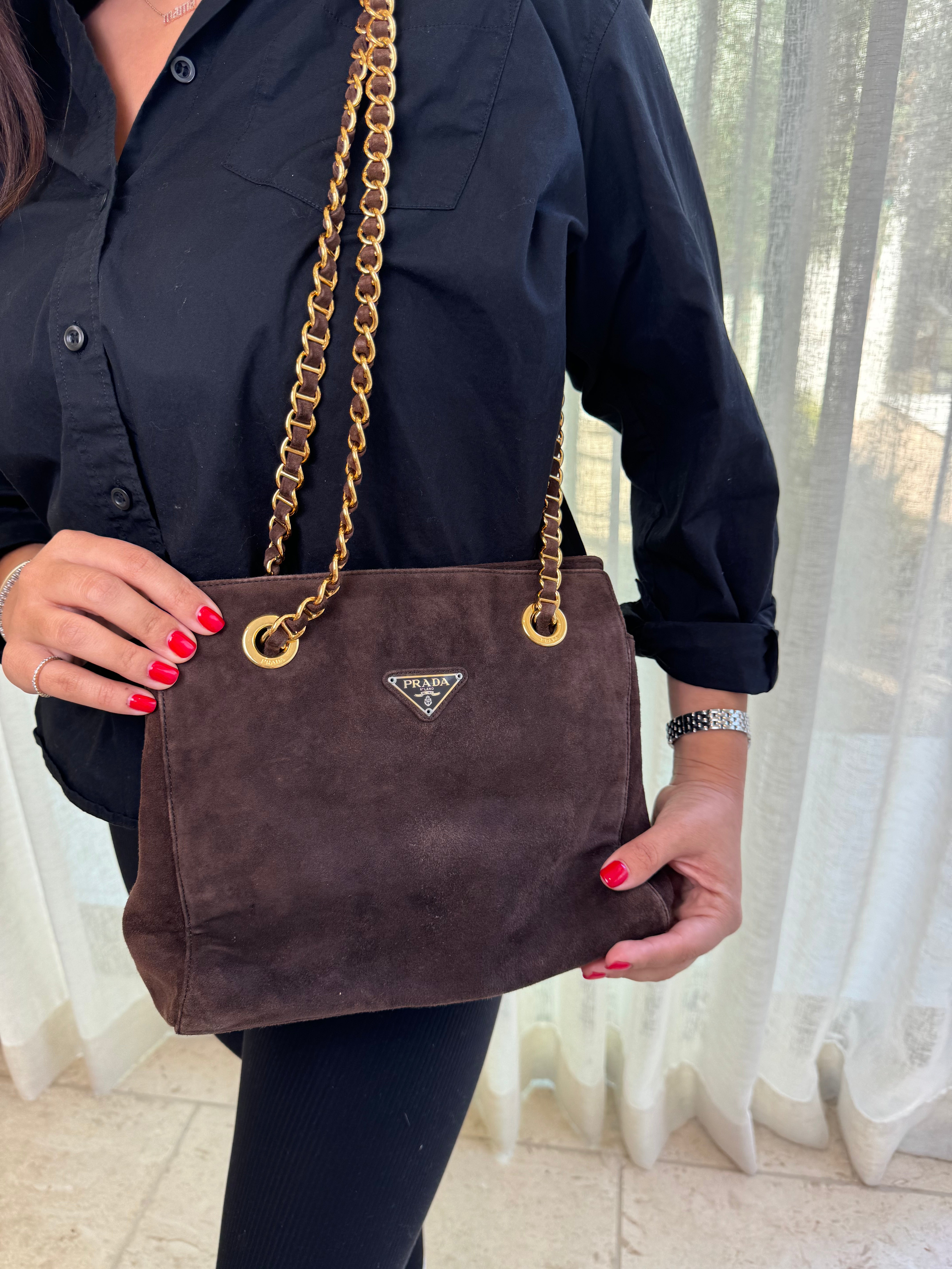 Prada Brown Suede Shoulder Bag