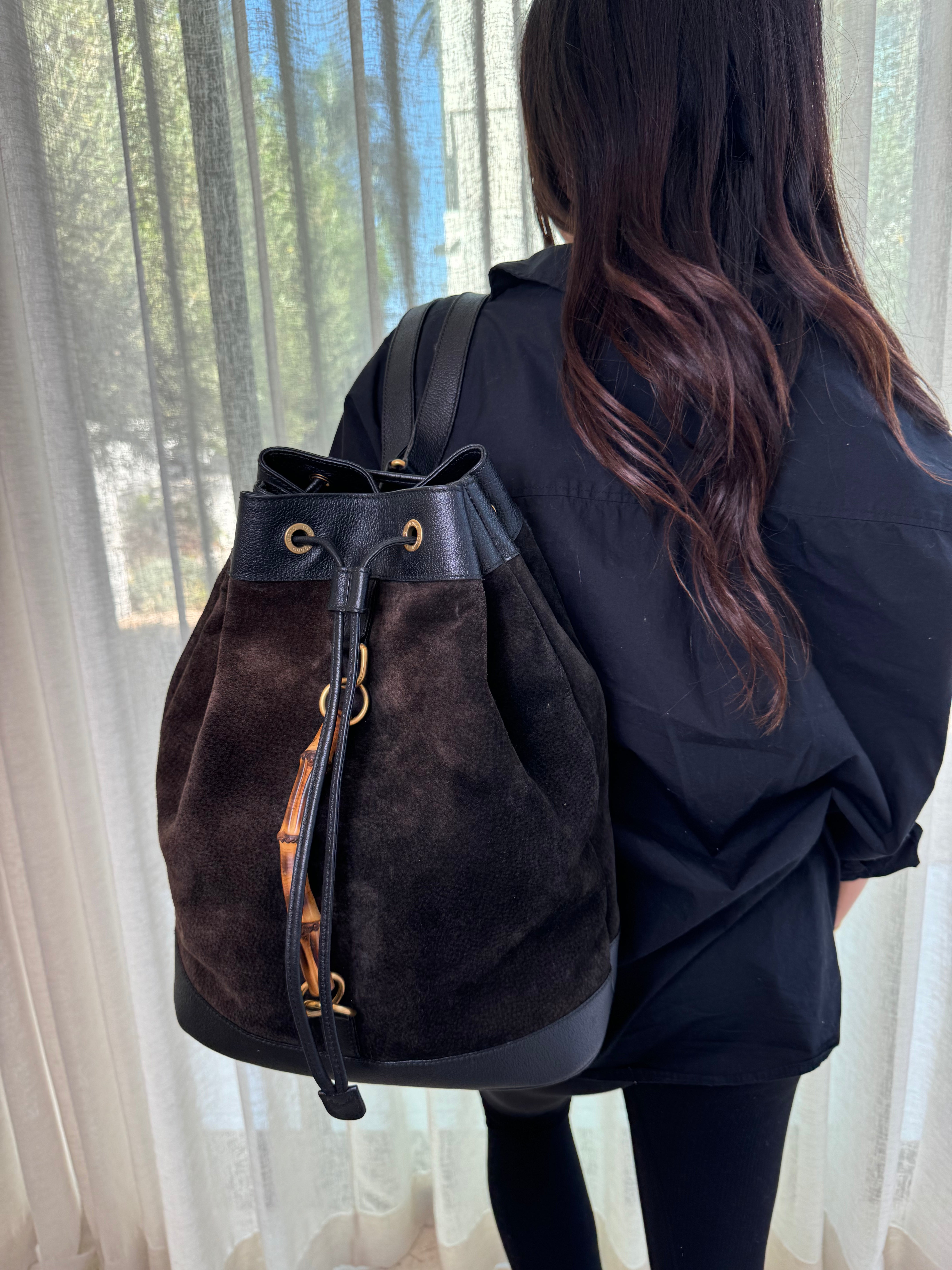 Gucci Bamboo Brown Suede Backpack