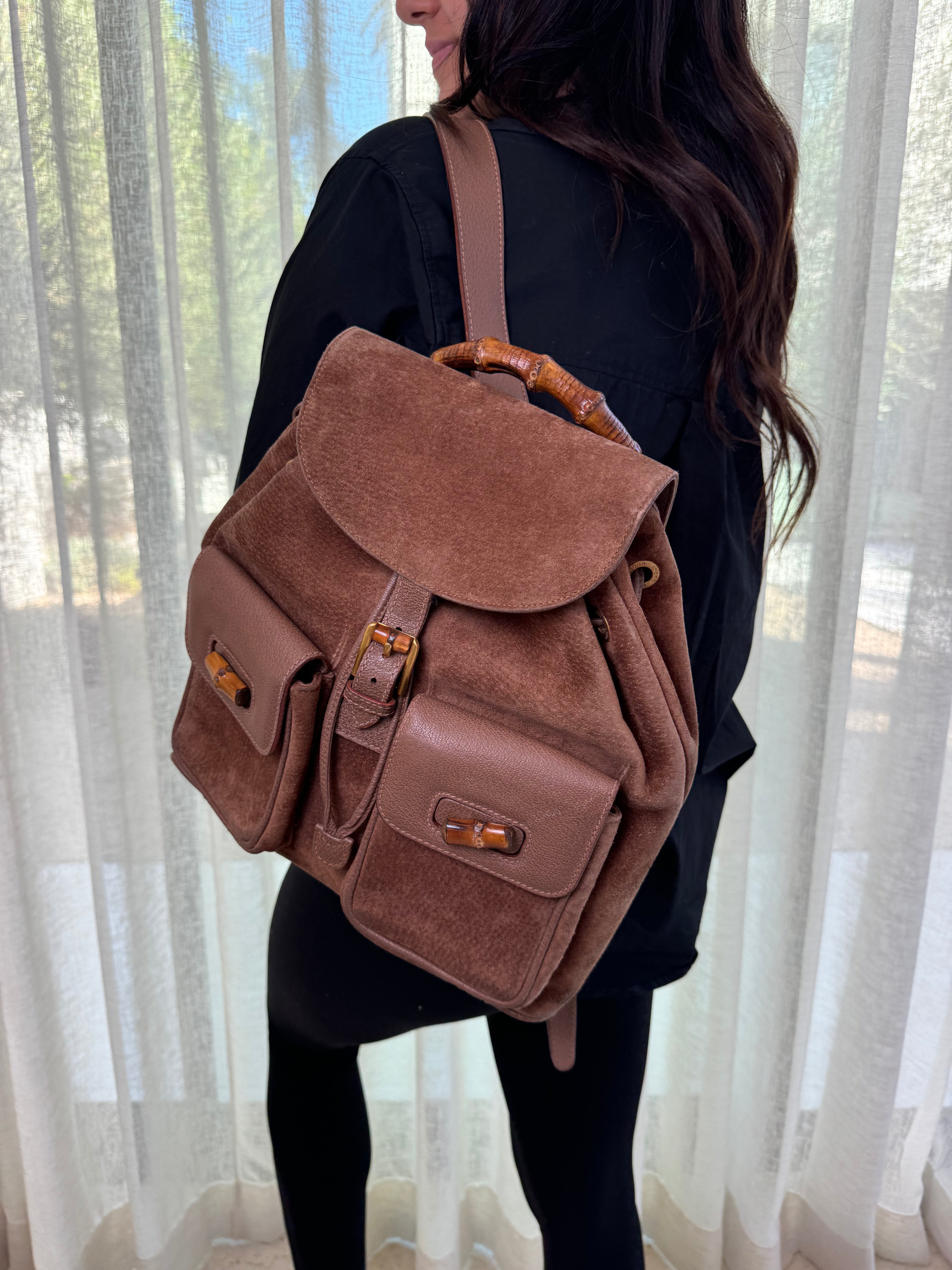 Gucci Bamboo Brown Suede Backpack Gucci Bamboo Brown Suede Backpack