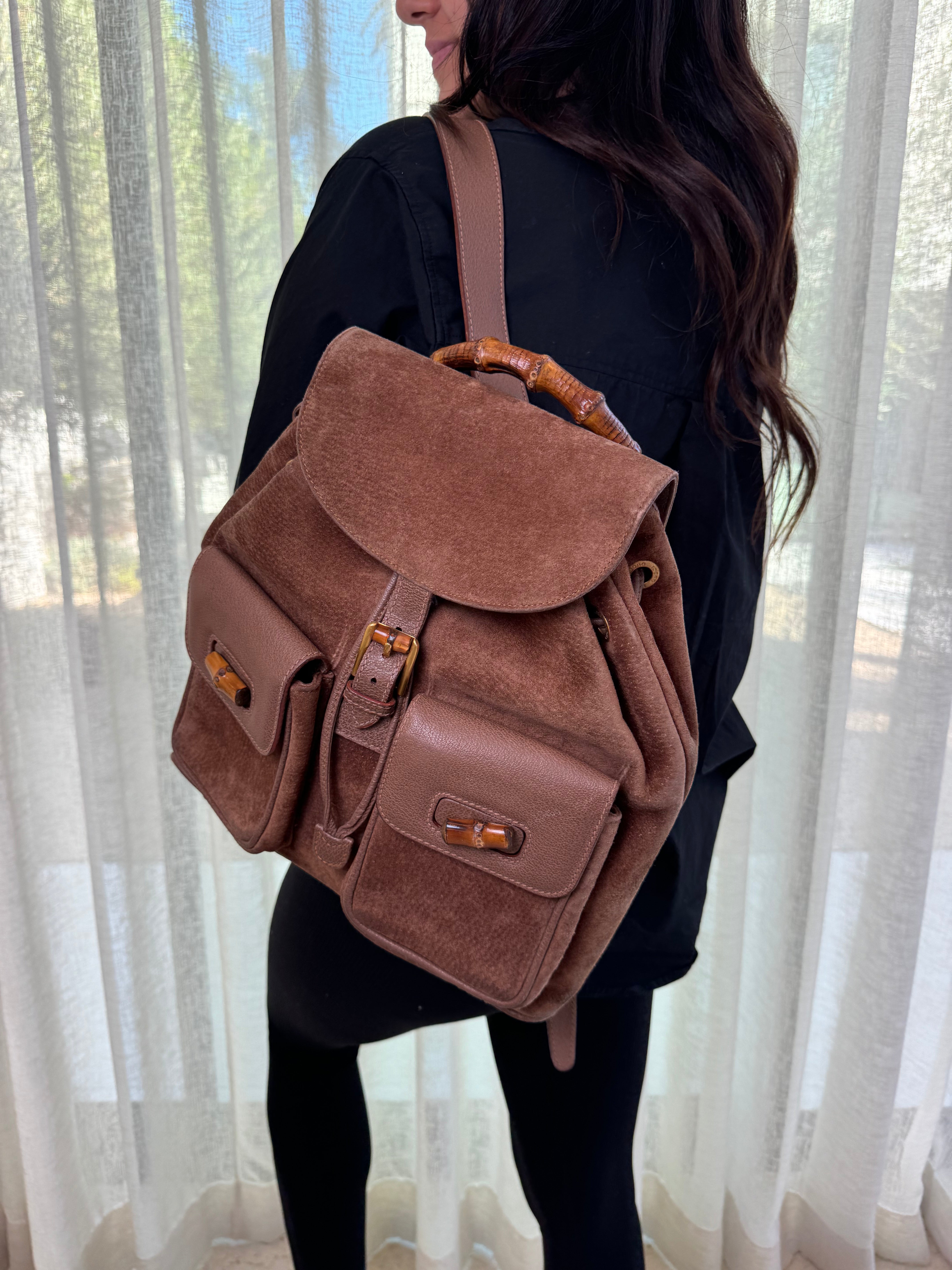 Gucci Bamboo Brown Suede Backpack