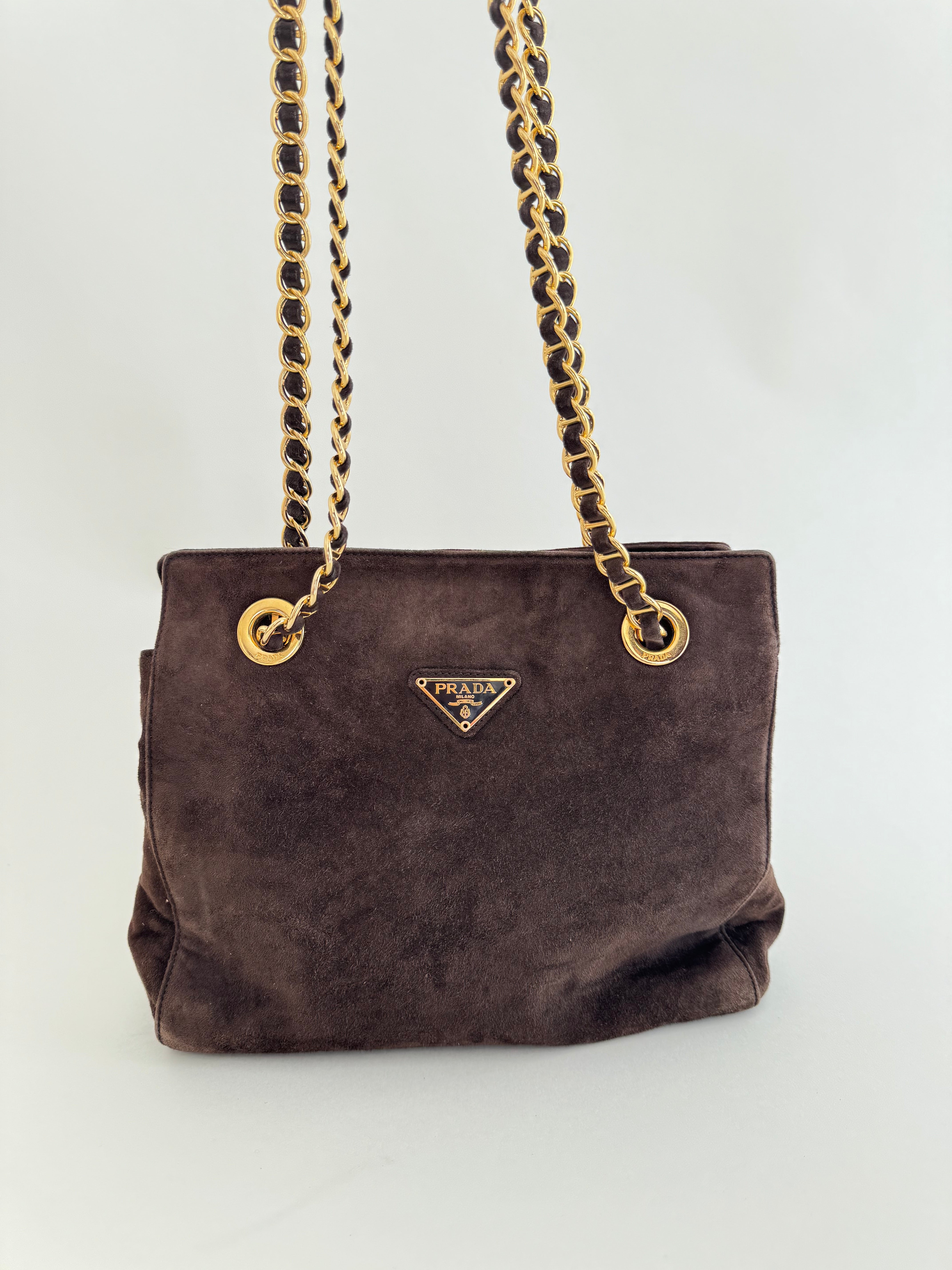 Prada Brown Suede Shoulder Bag