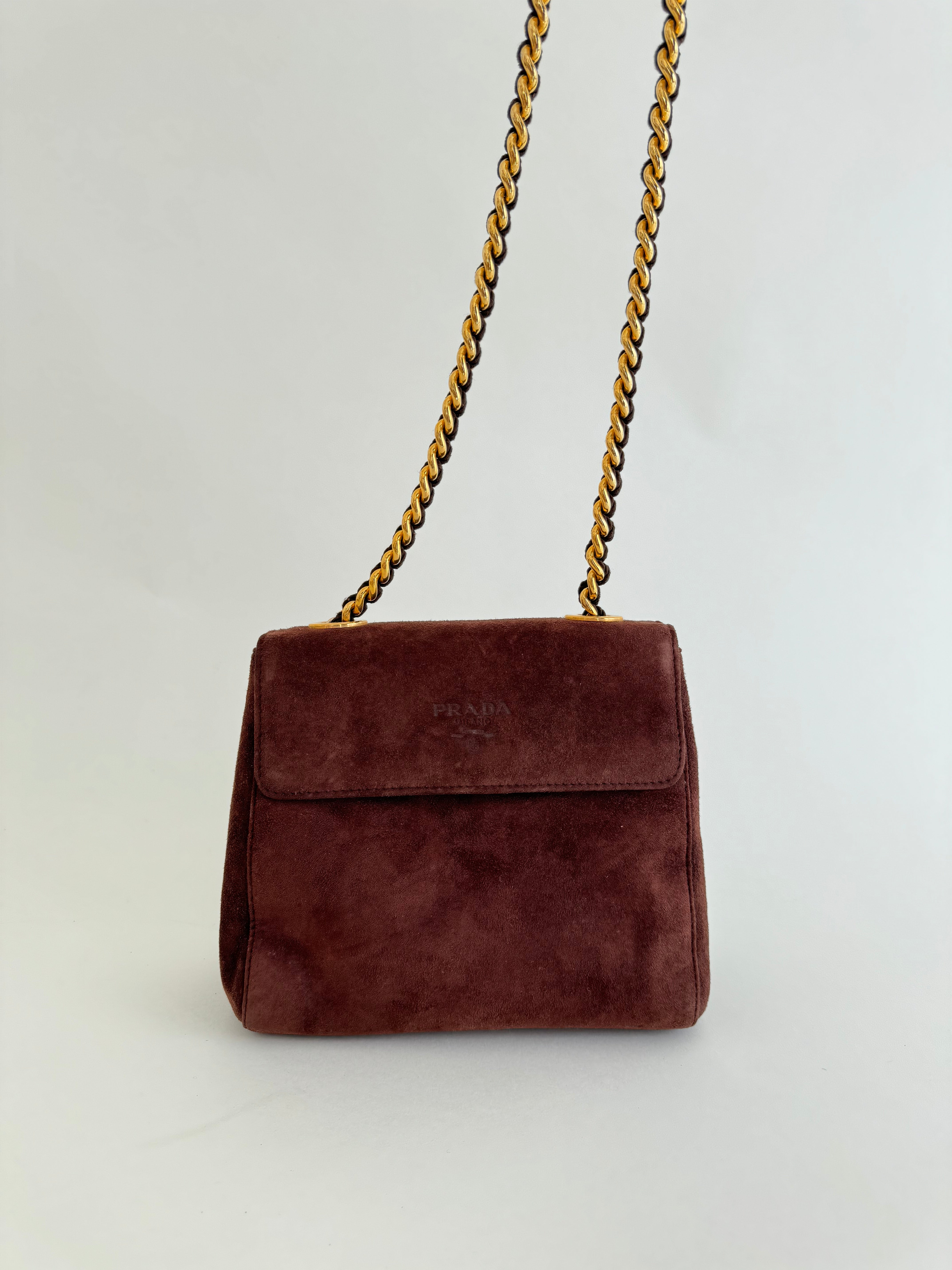 Prada Brown Suede Shoulder Bag