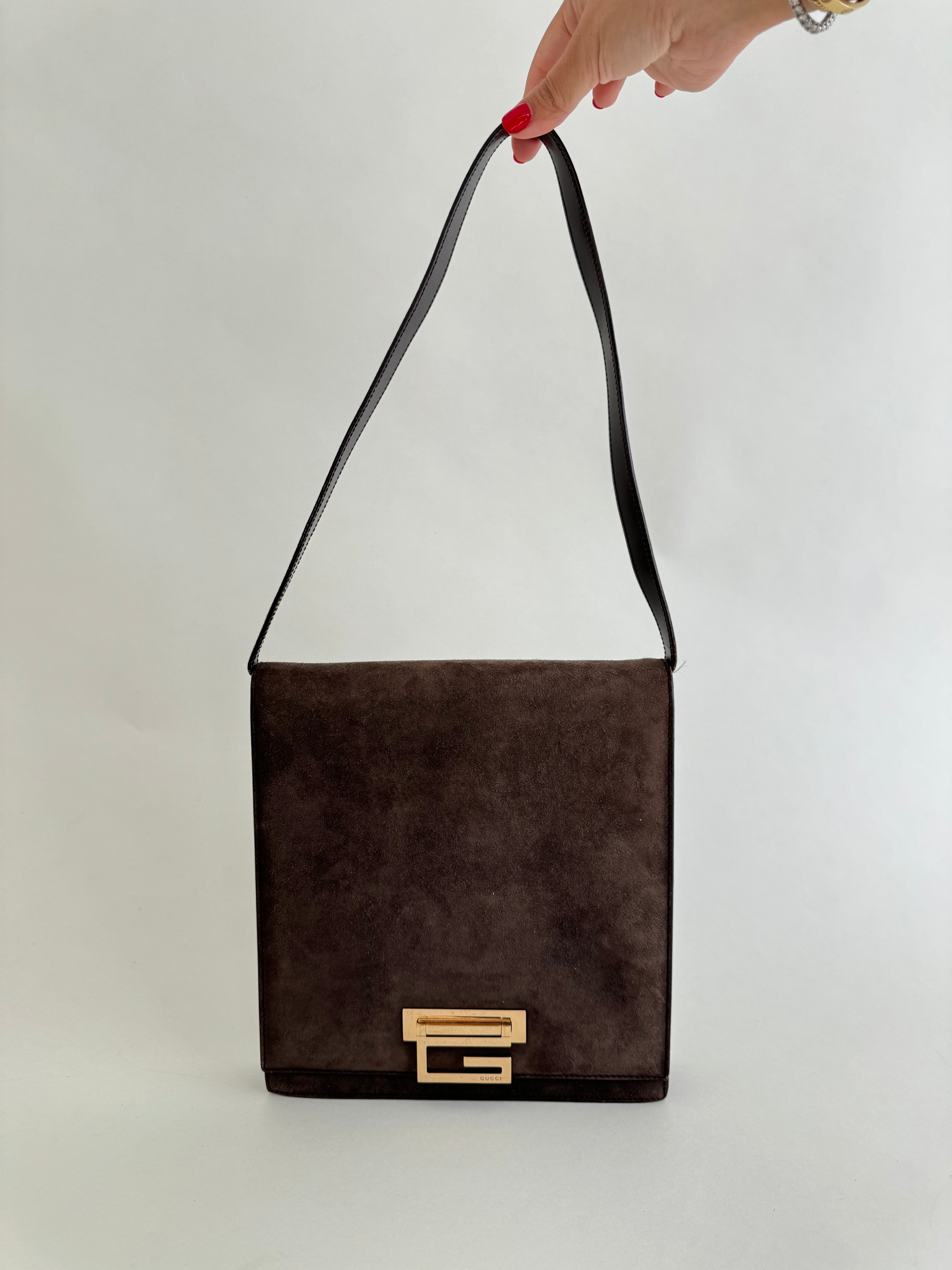 Gucci Tom Ford Brown Suede Shoulder Bag