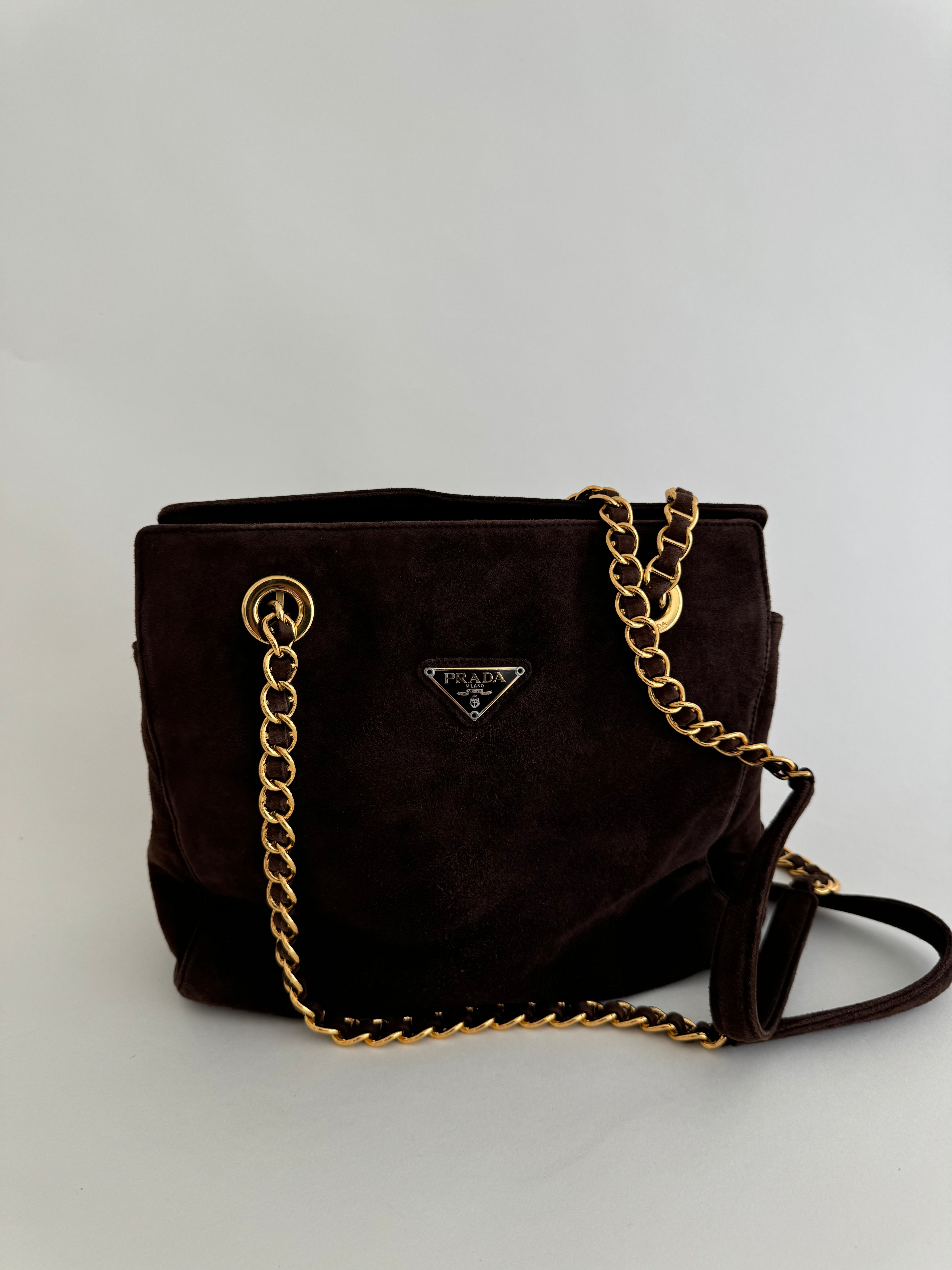 Prada Brown Suede Shoulder Bag