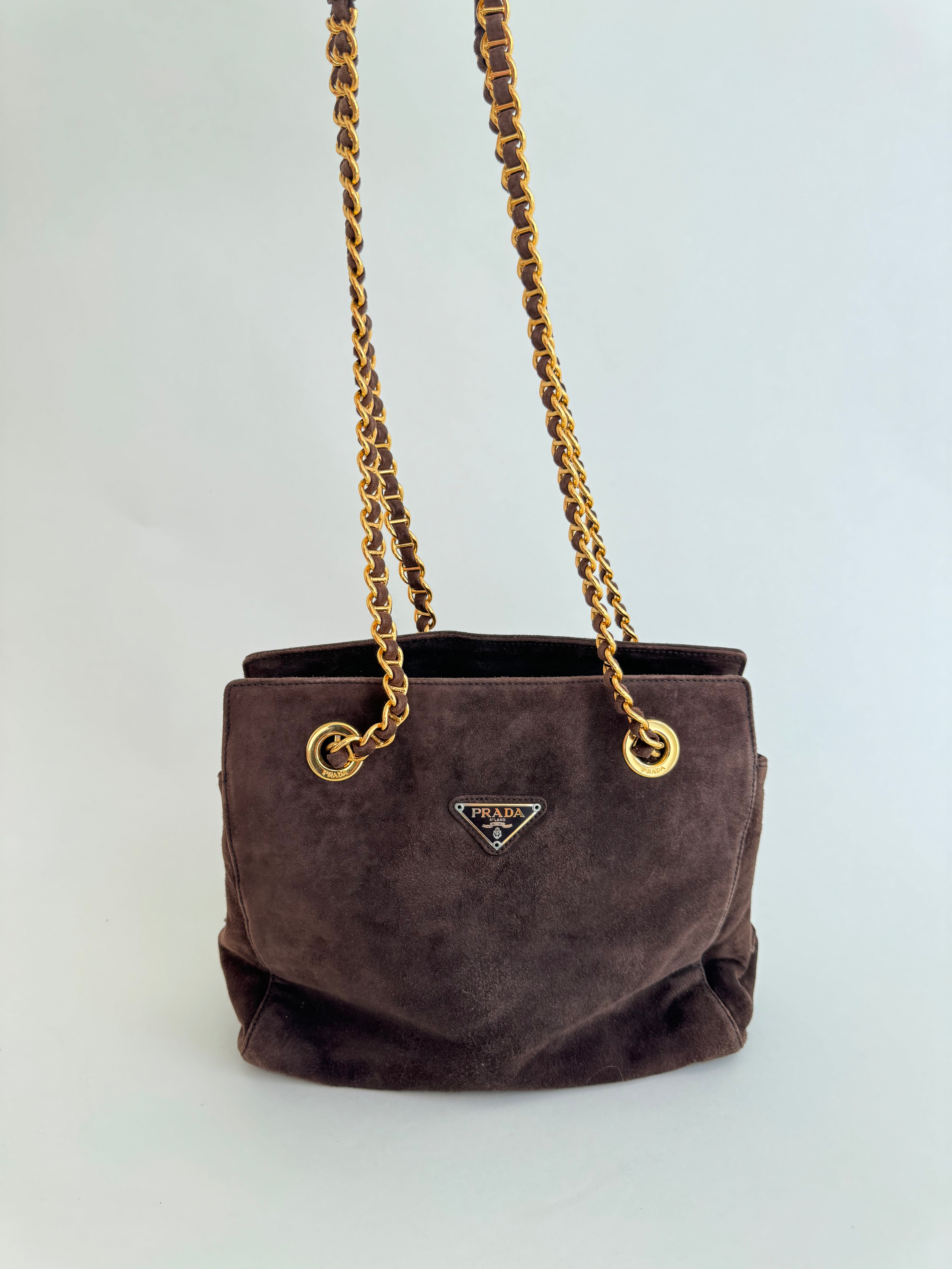 Prada Brown Suede Shoulder Bag