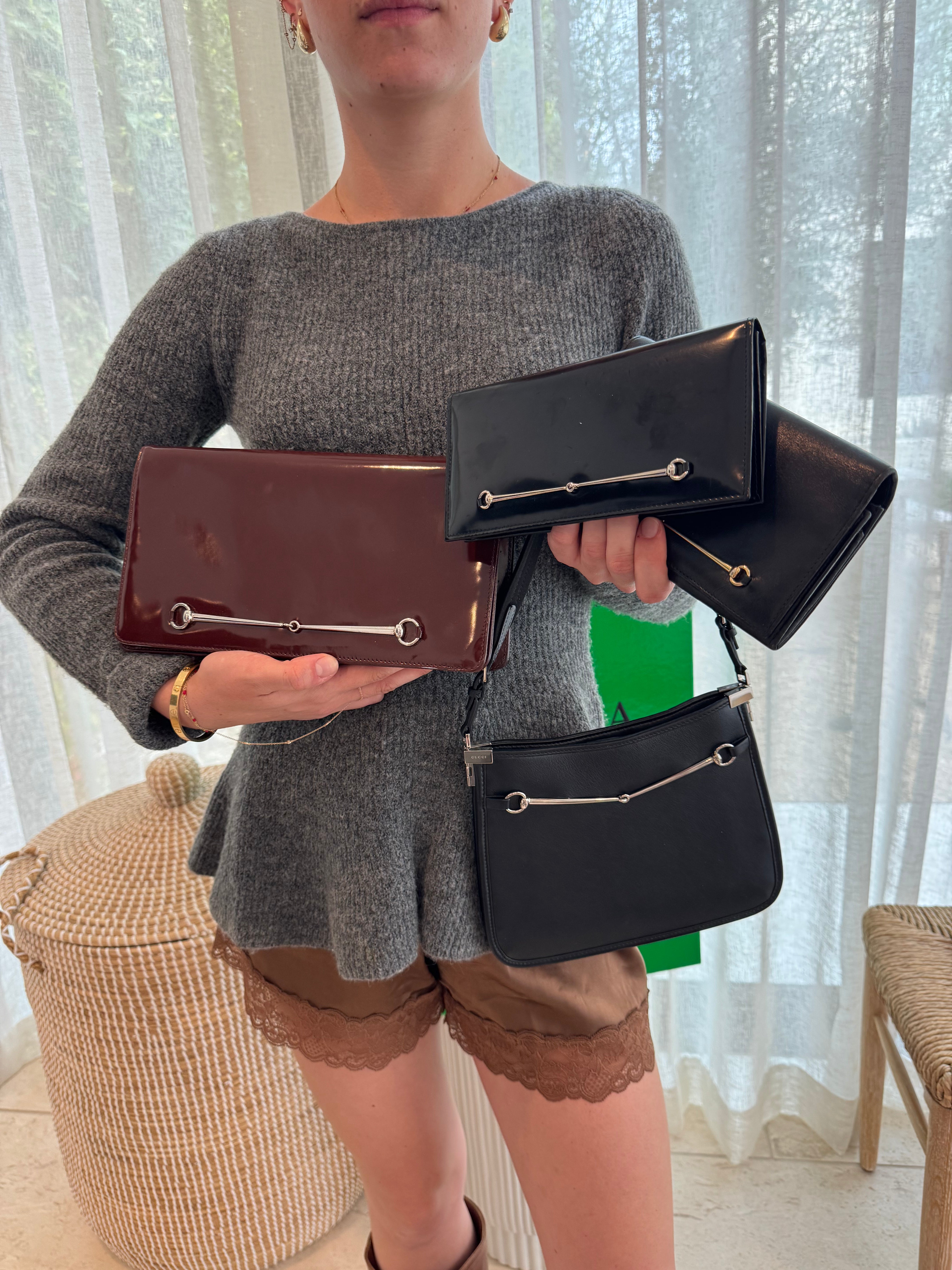 Gucci Black Horsebit Slim Shoulder Bag New