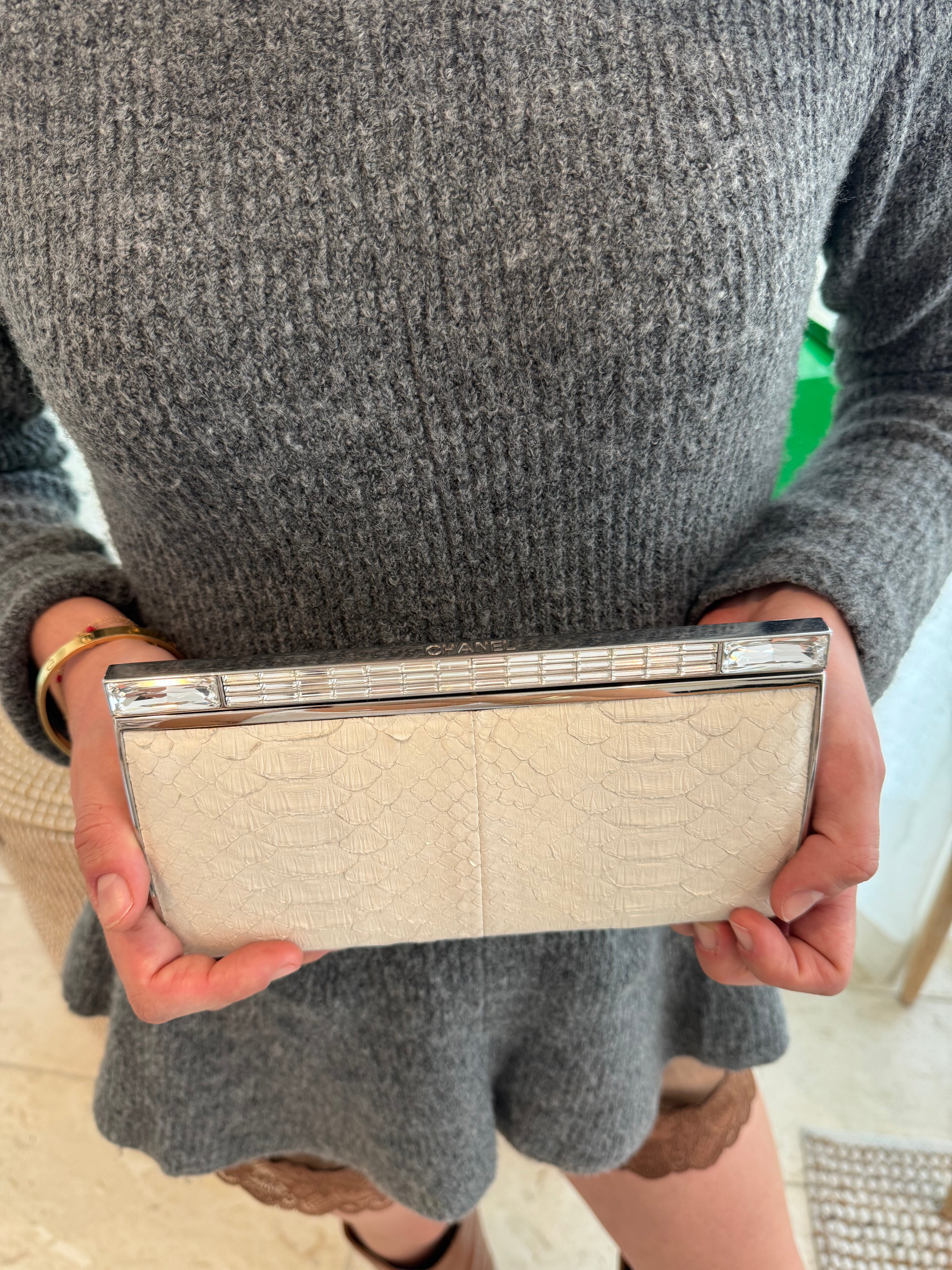 Chanel Crystal Embellished Python Evening Clutch Minaudière Extremely Rare