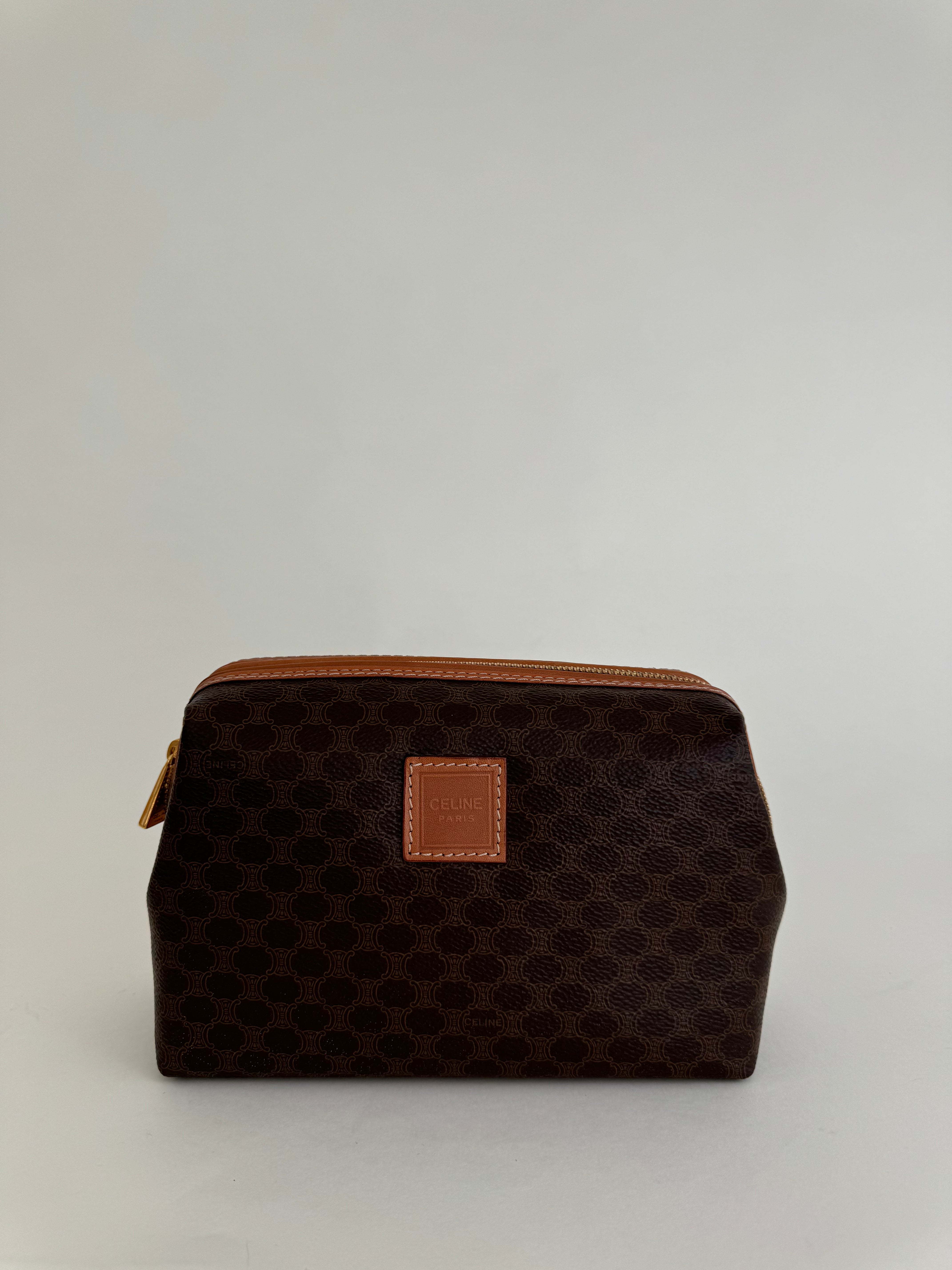 Celine Brown Macadam Cosmetic Bag Medium