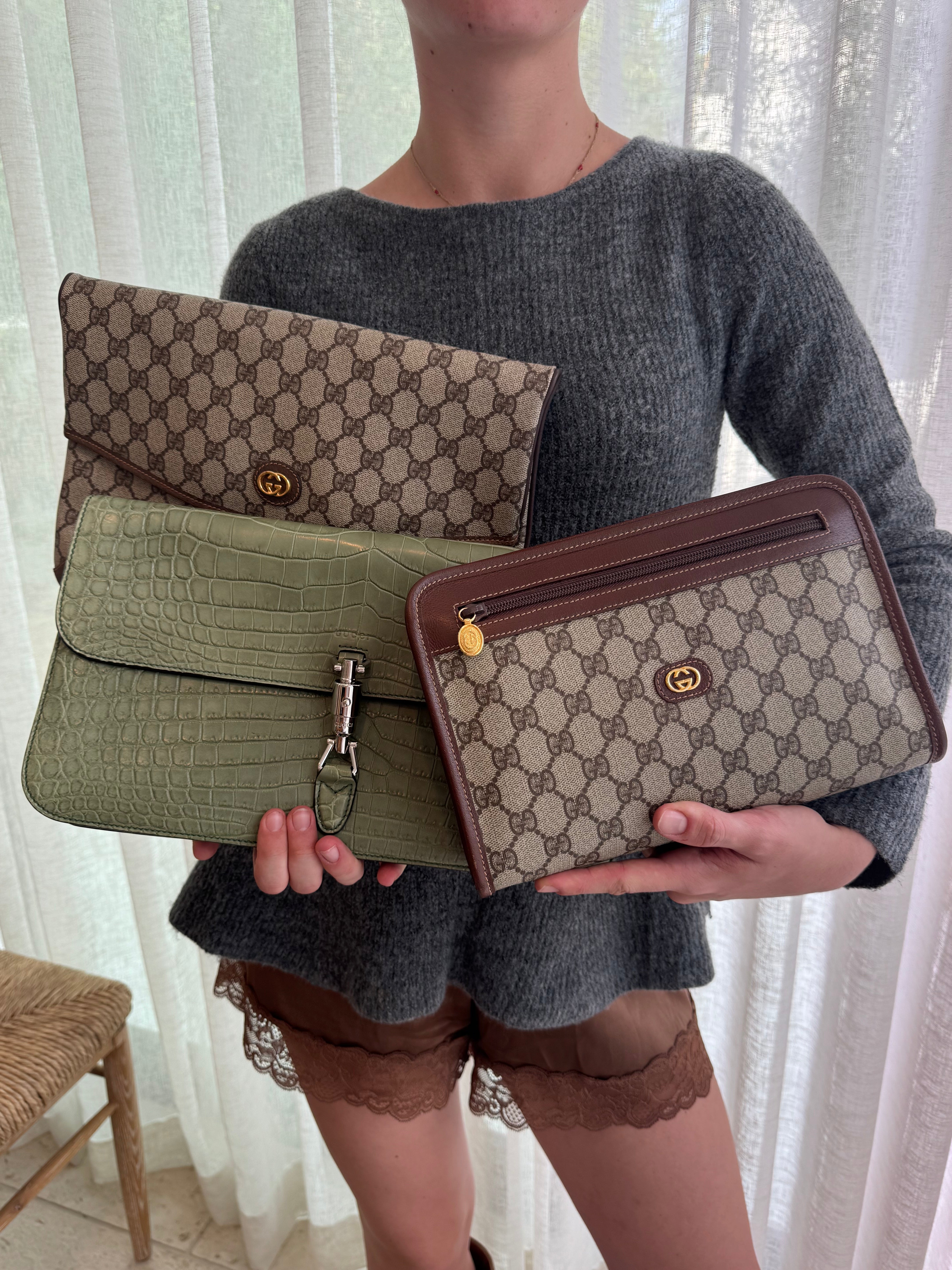 Gucci Canvas Monogram Flap Clutch