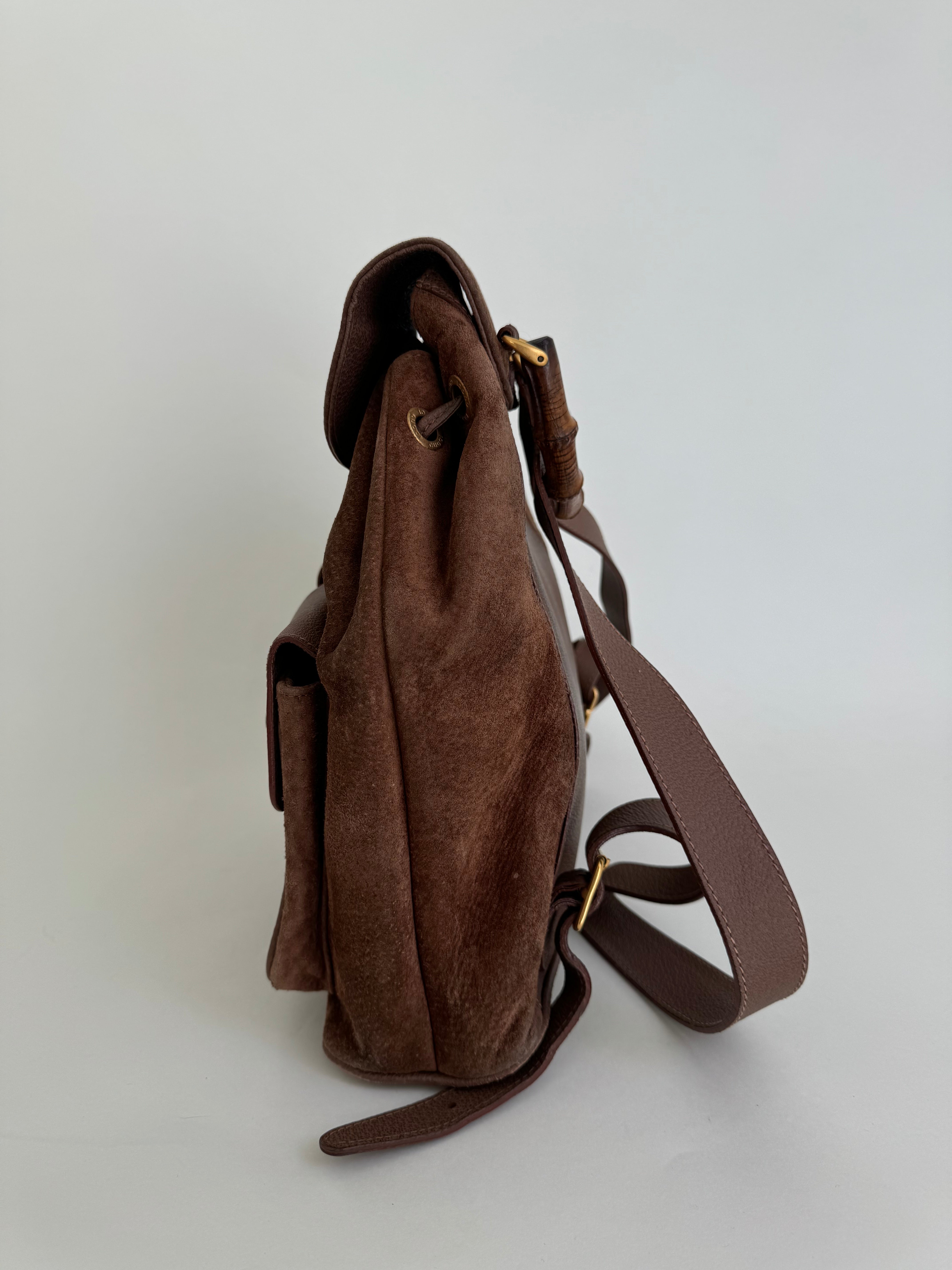 brown leather gucci backpack Gucci Bamboo Brown Suede Backpack