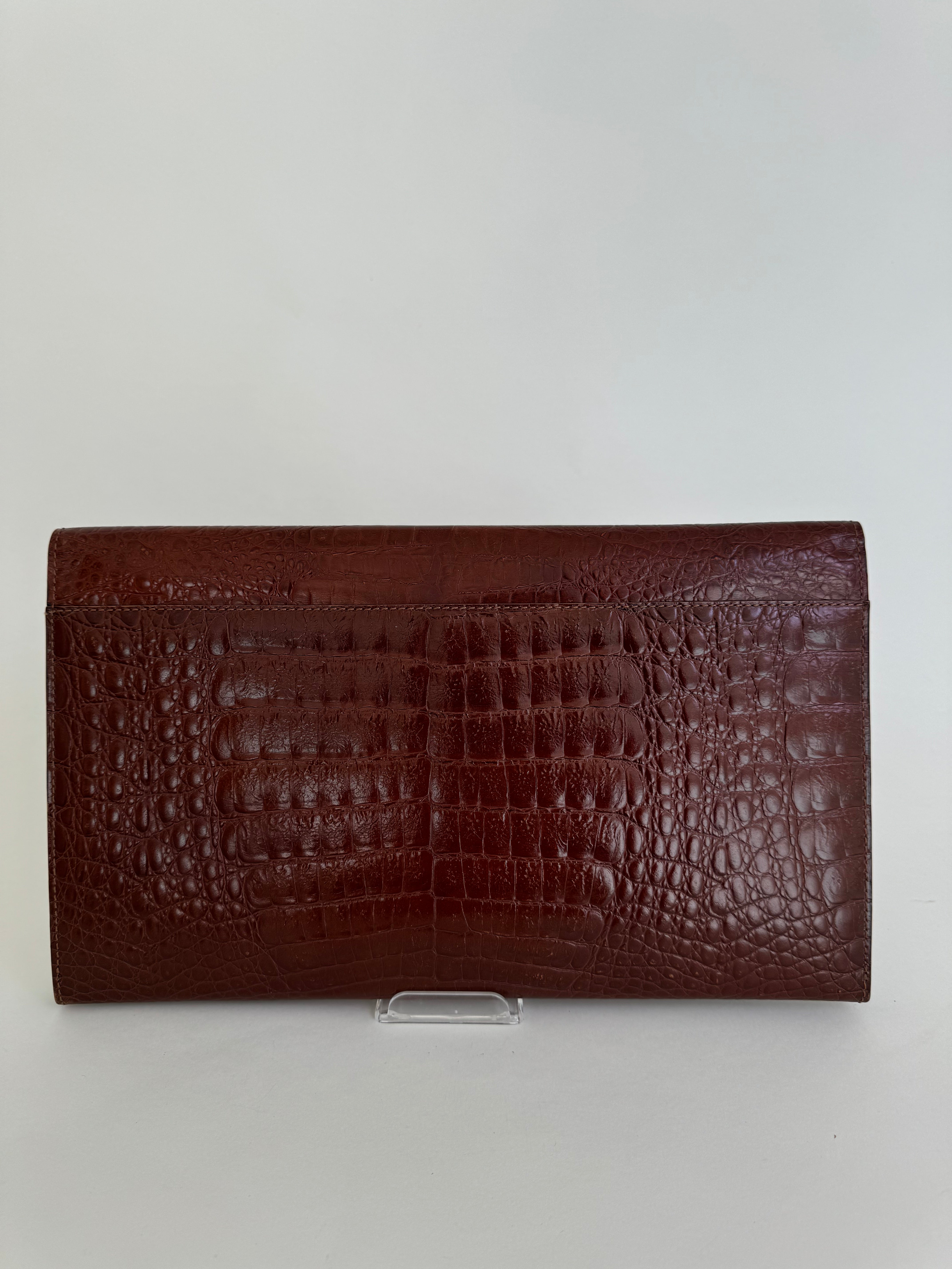 Celine Crocodile Leather Clutch Burgundy