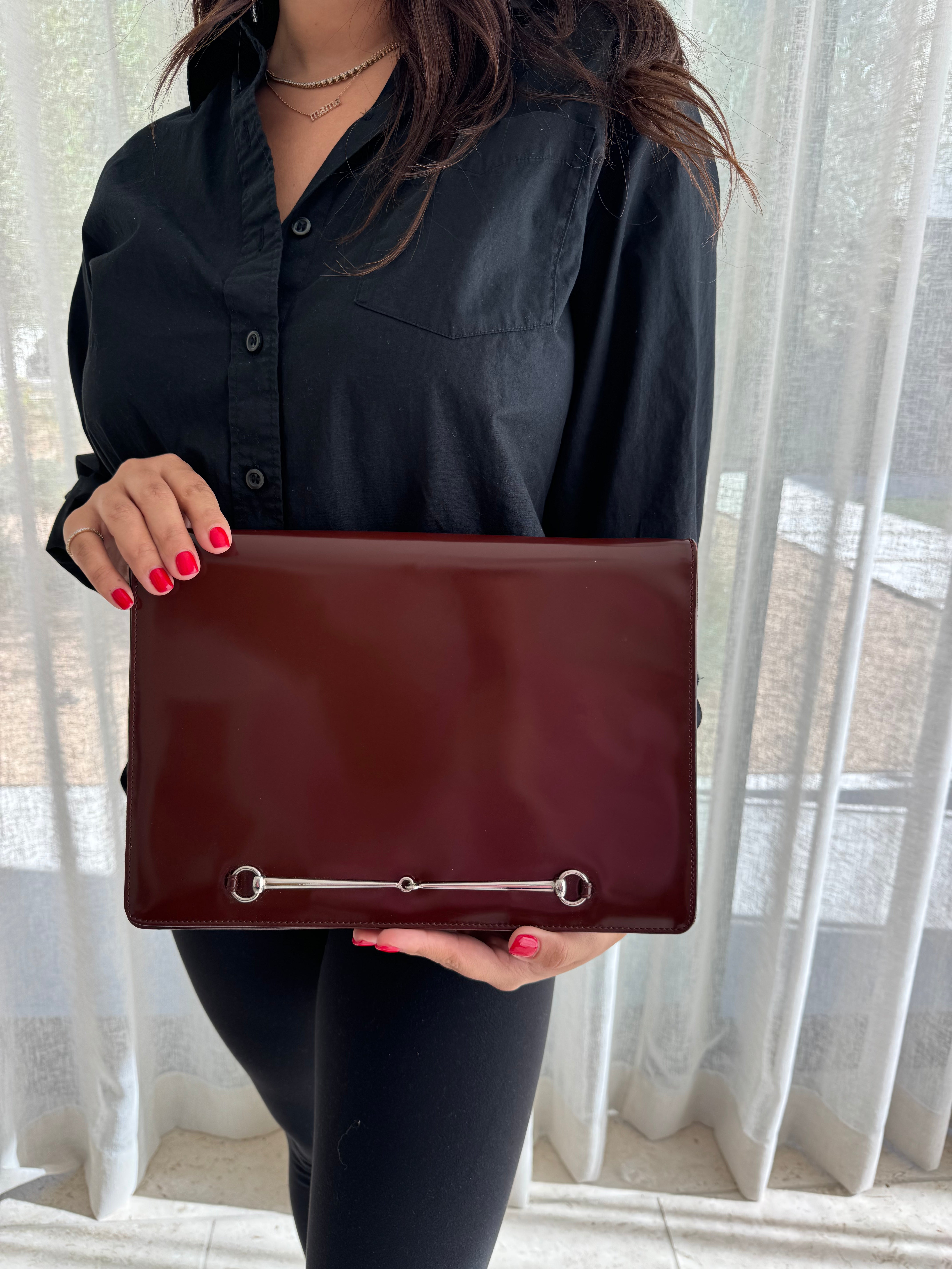 Gucci Tom Ford Slim Horsebit Shoulder Bag/Clutch Burgundy