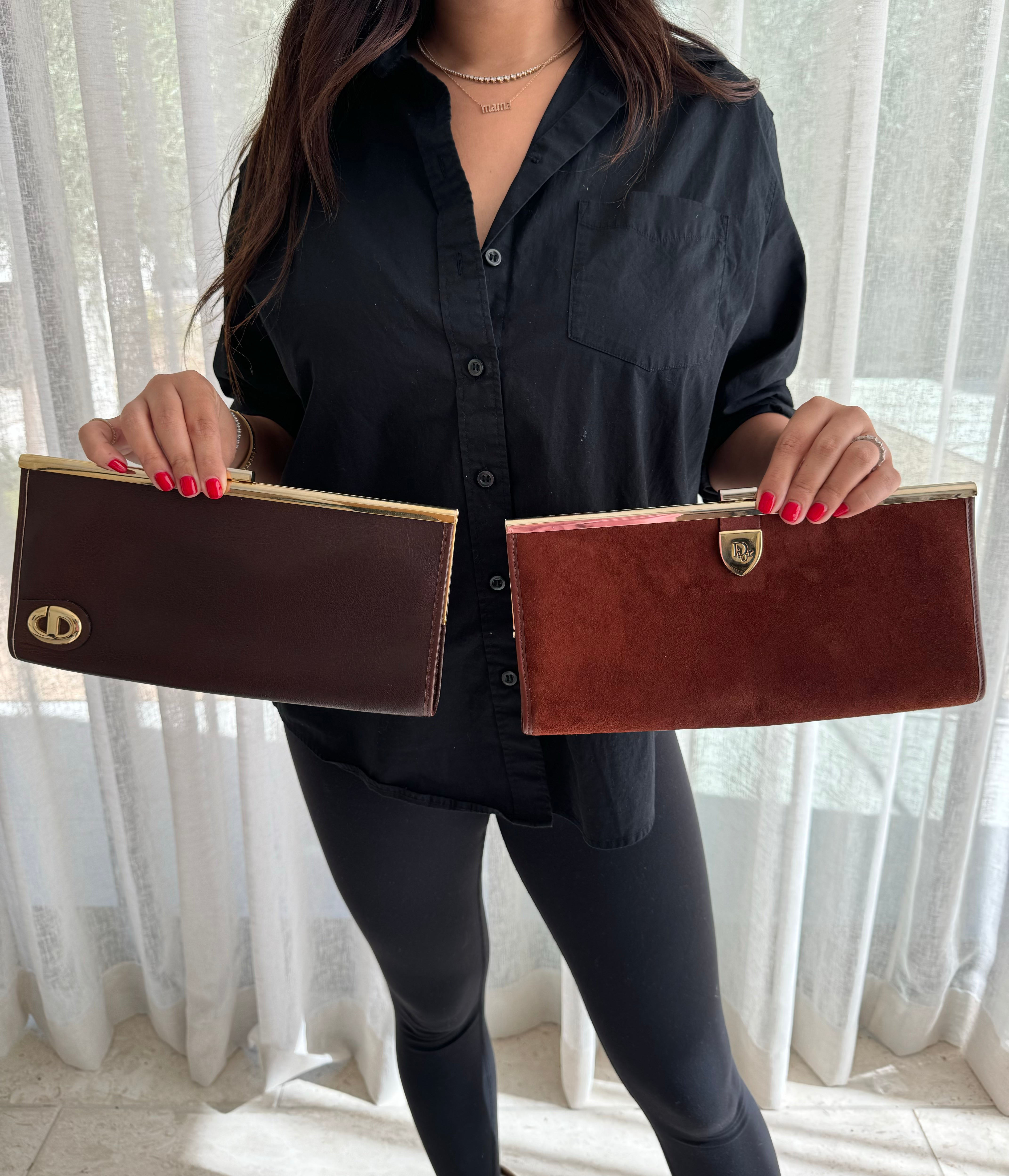 Christian Dior Brown Leather Clutch