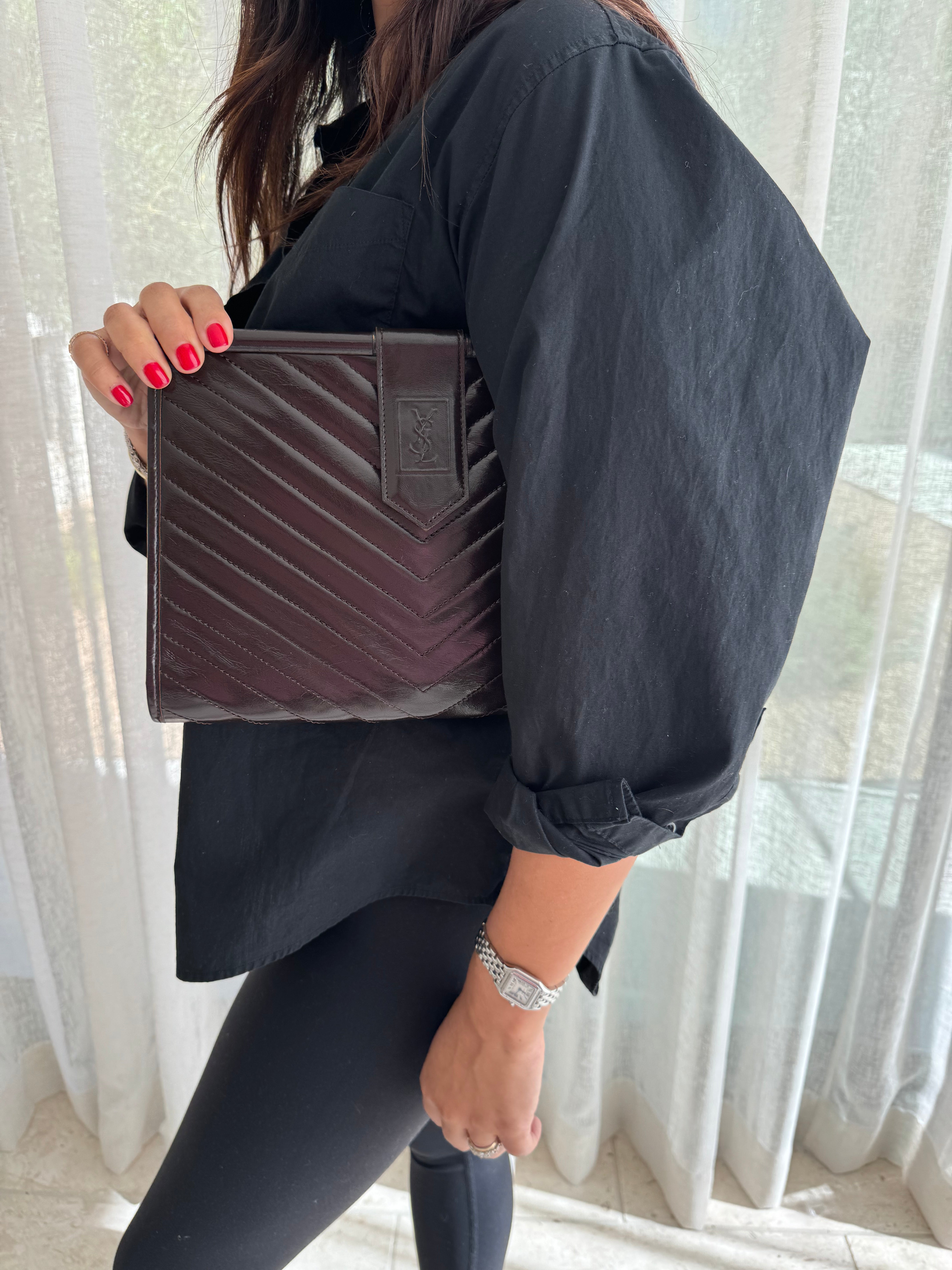 YSL Brown Leather Clutch