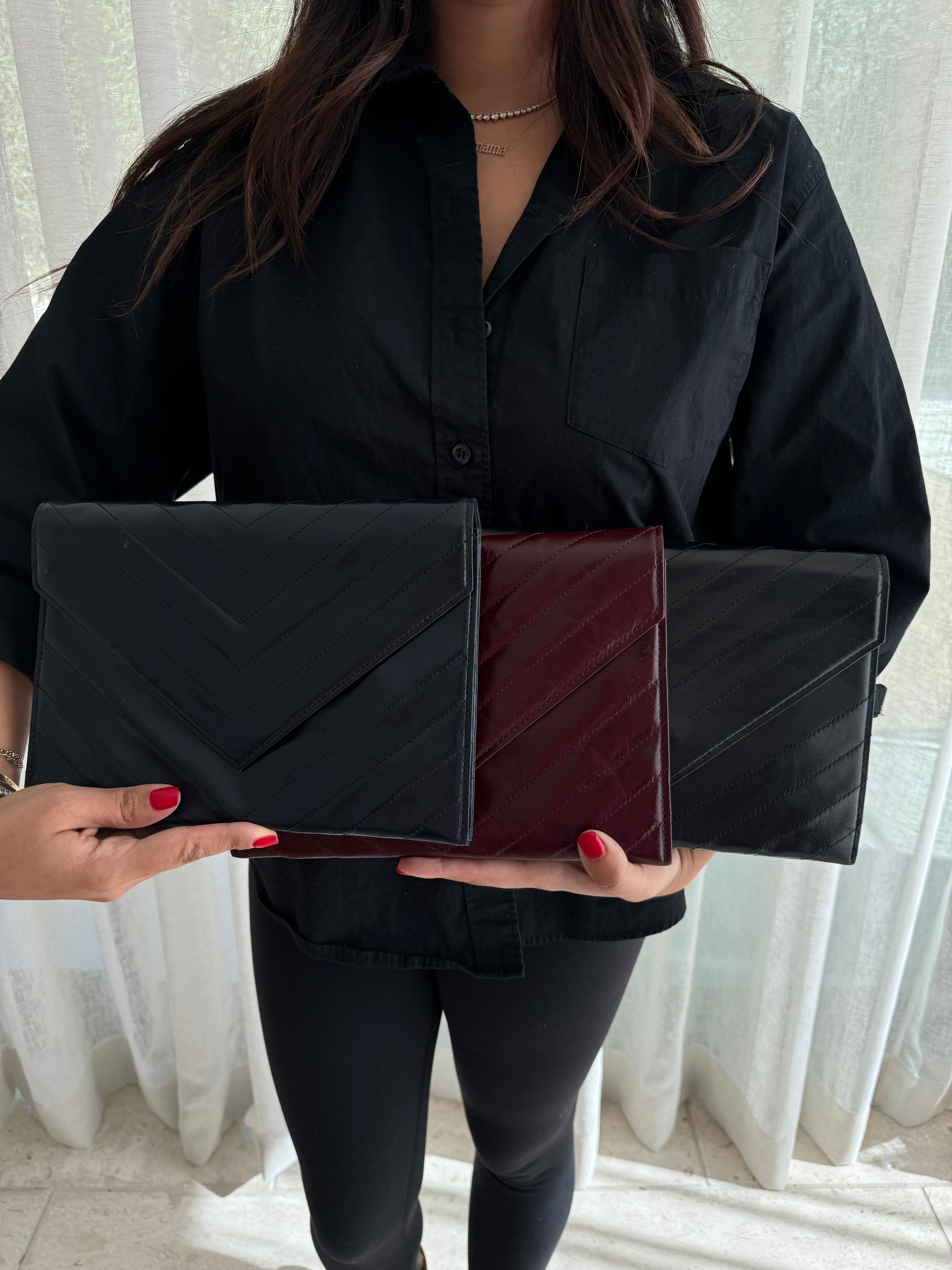 YSL Navy Leather Clutch