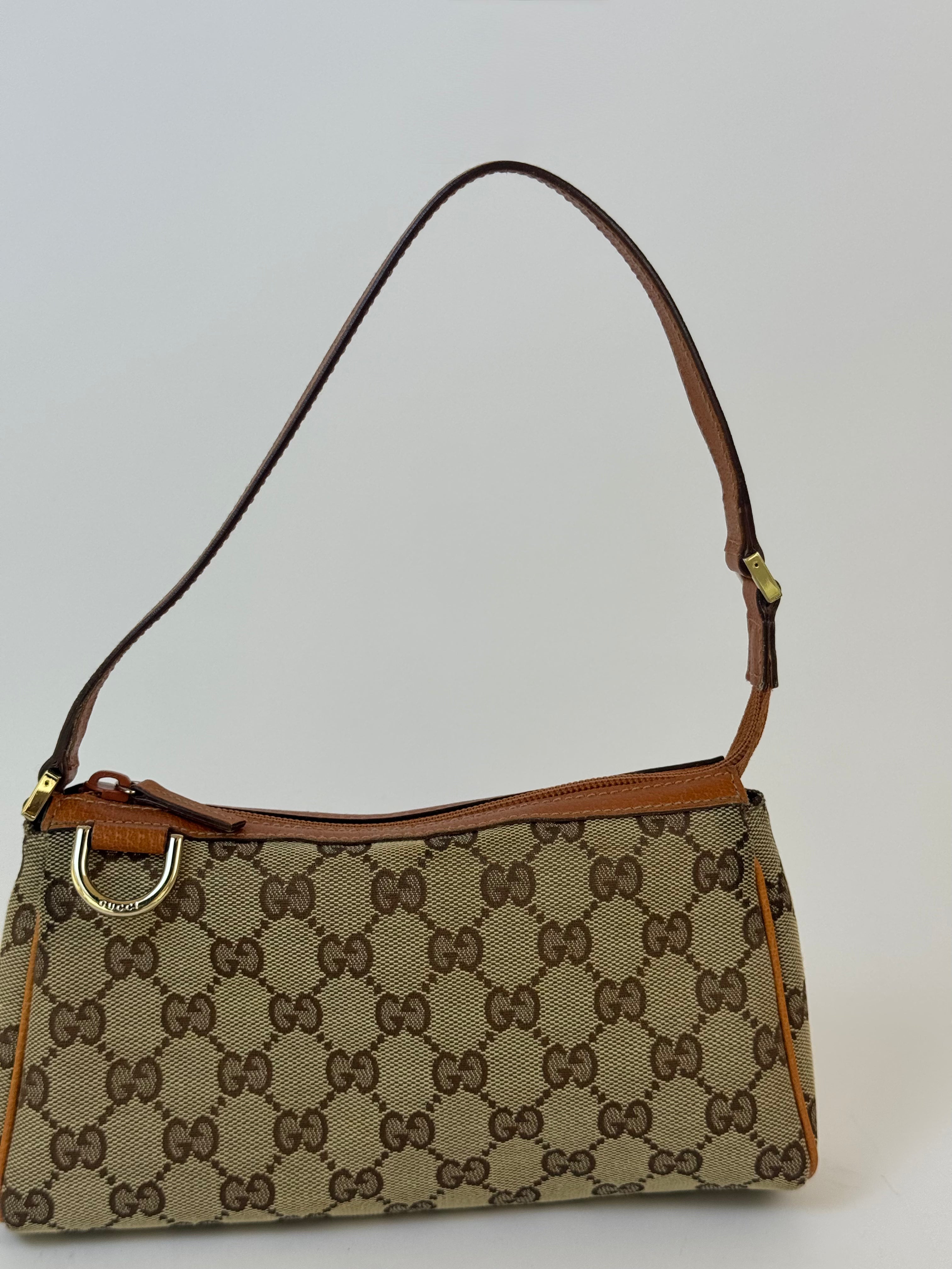 Gucci Brown Canvas Logo Shoulder Bag